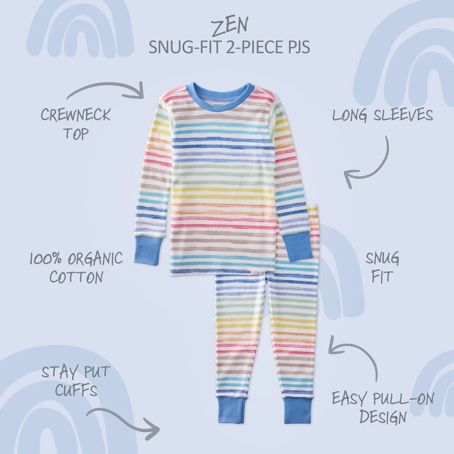 ست لباس خواب دو تکه نوزاد پسرانه Zen، 100% پنبه ارگانیک، آستین بلند و شلوار برای کودکان نوپا، دختران، پسران، ست لباس خواب یونیسکس (بسته 2 عددی)