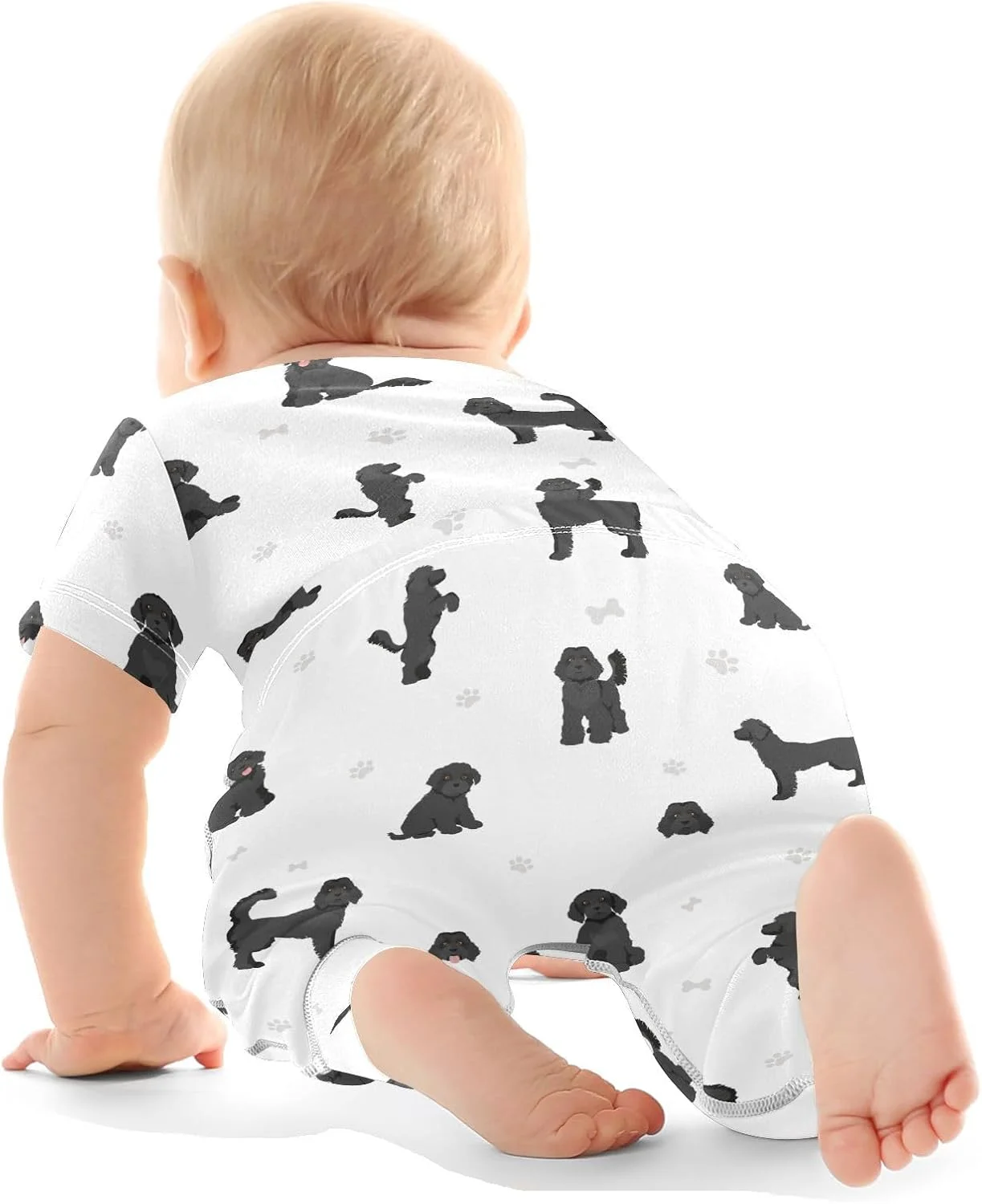 ست لباس نوزادی طرح لابرادودل مشکی، شامل بادی و شلوار، مناسب نوزادان 0 تا 24 ماهه، پسرانه و دخترانه