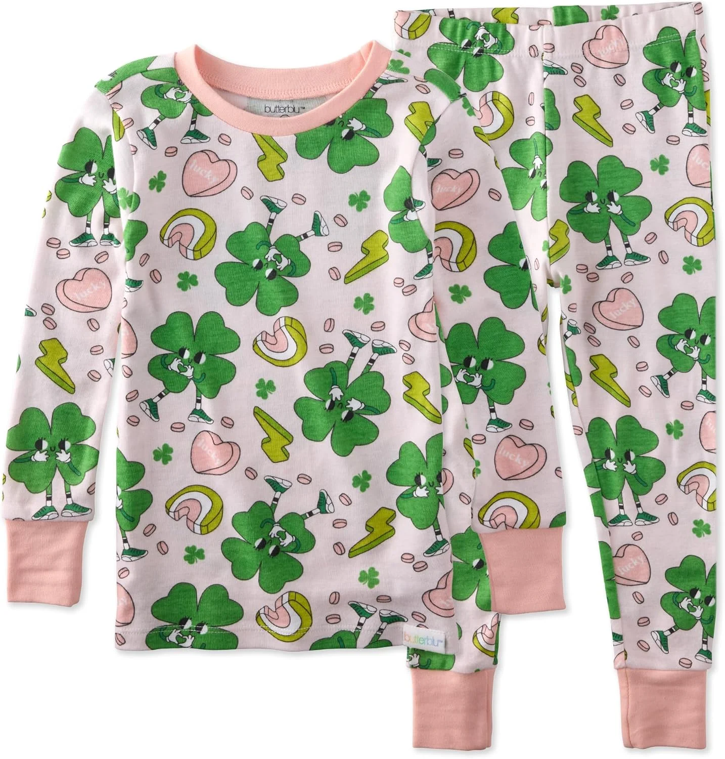 ست لباس خواب دو تکه دخترانه با فیت راحت، 100% پنبه ارگانیک، آستین بلند و شلوار برای کودکان نوپا (بسته 2 عددی)