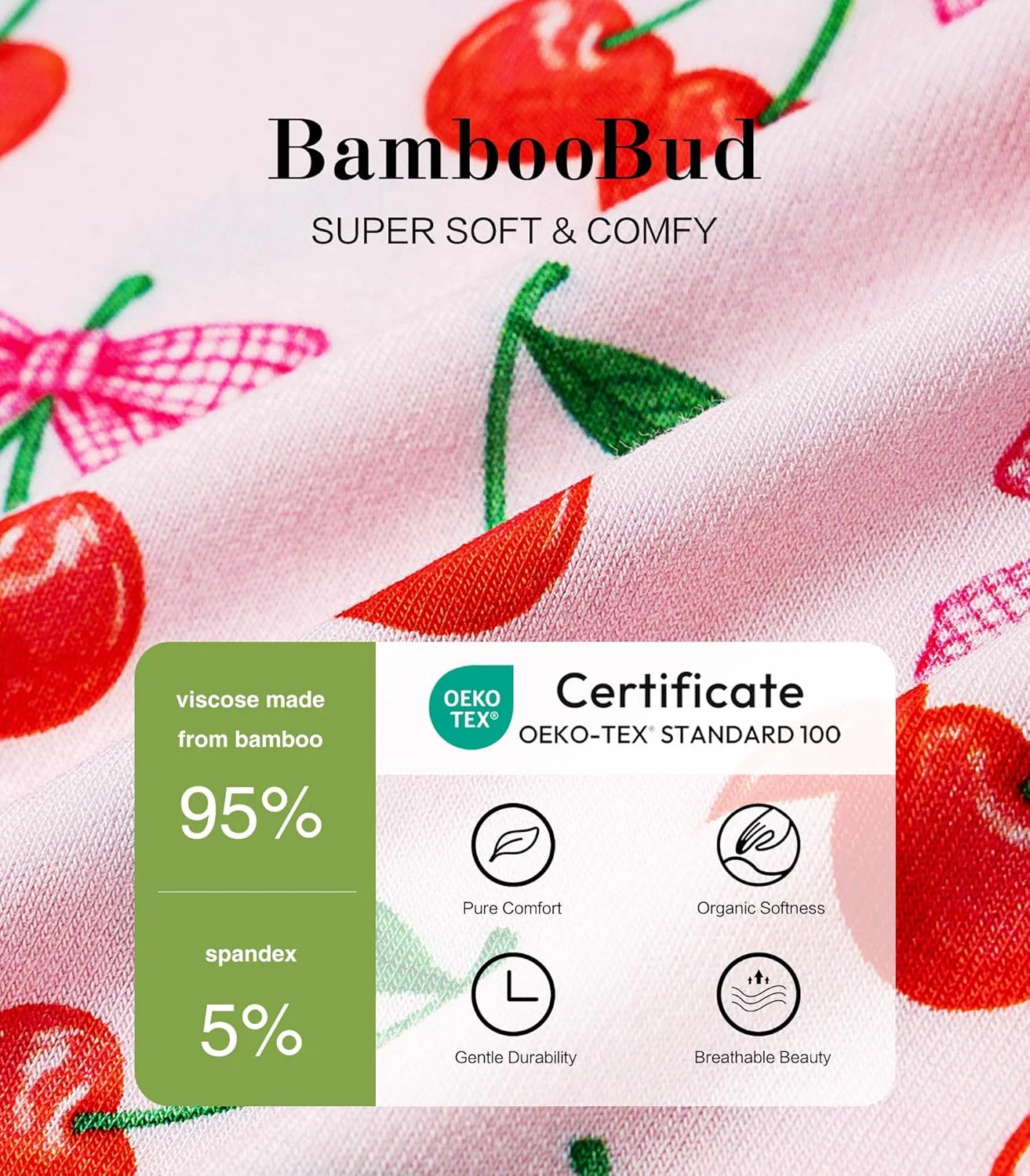 رامپر آستین کوتاه نرم نوزادی، لباس خواب دخترانه، رامپرهای جوراب دار، جامپسوت راحت و اندازه، طرح گیلاس با پاپیون/سفید خام، 18-24 ماه