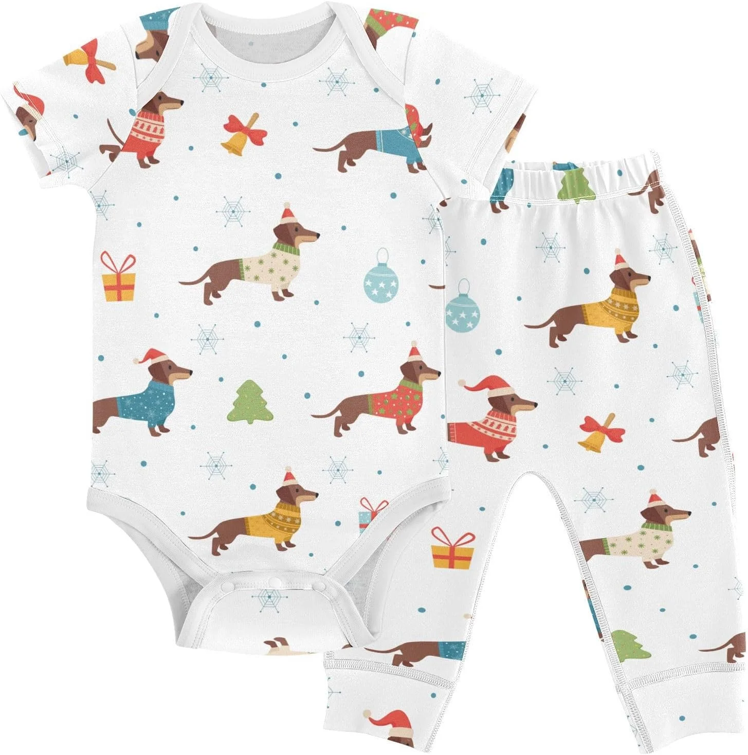 ست لباس نوزادی سگ داشهوند کریسمس سگ بلند رنگارنگ لباس زیر شلواری نوزاد 0-24 ماهه برای پسران دختران