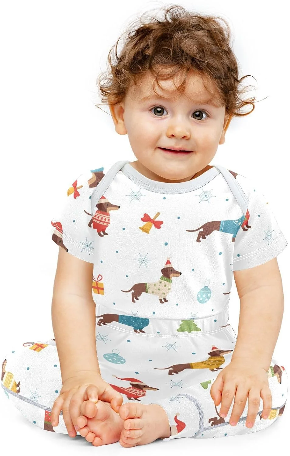 ست لباس نوزادی سگ داشهوند کریسمس سگ بلند رنگارنگ لباس زیر شلواری نوزاد 0-24 ماهه برای پسران دختران