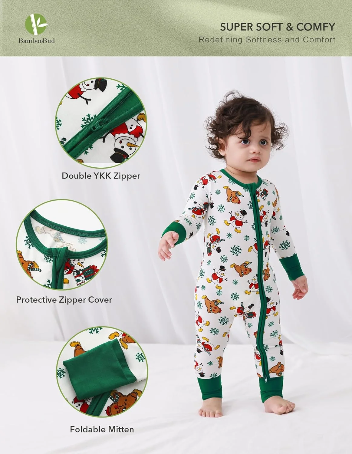 لباس خواب زیپ دار نوزاد پسر دختر، لباس یکسره تعطیلات، رامپر، جامپسوت ویسکوز بامبو