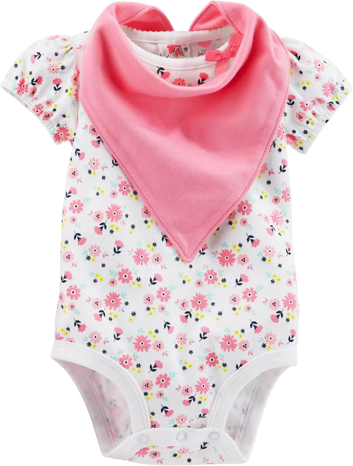 ست لباس نوزادی دخترانه شامل بادی آستین کوتاه، شلوار، و پیشبند، بسته 4 عددی