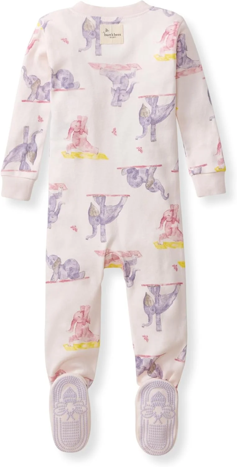 لباس خواب یکسره دخترانه Burt's Bees Baby، 100% پنبه ارگانیک، لباس خواب یک تکه، سرهمی زیپ دار مورب، لباس خواب چسبان نوزاد و کودک نوپا