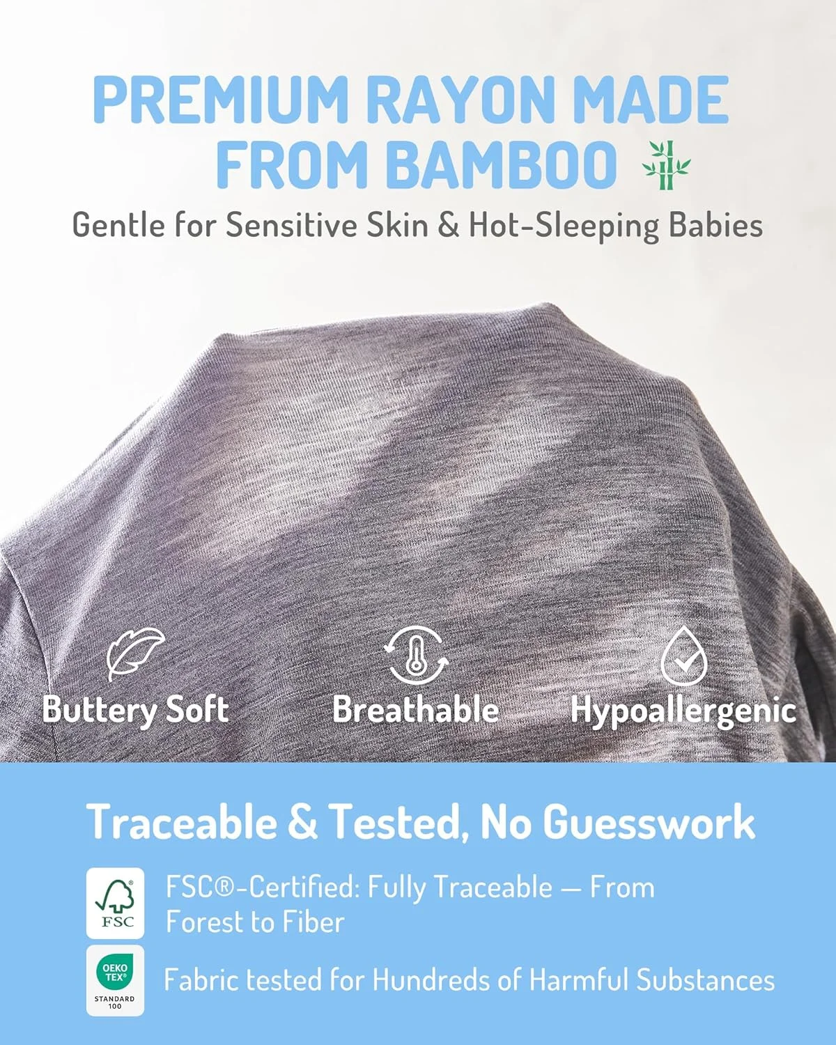 لباس خواب بامبو نوزاد HAPIU، زیپ دو طرفه، مناسب 0-24 ماه