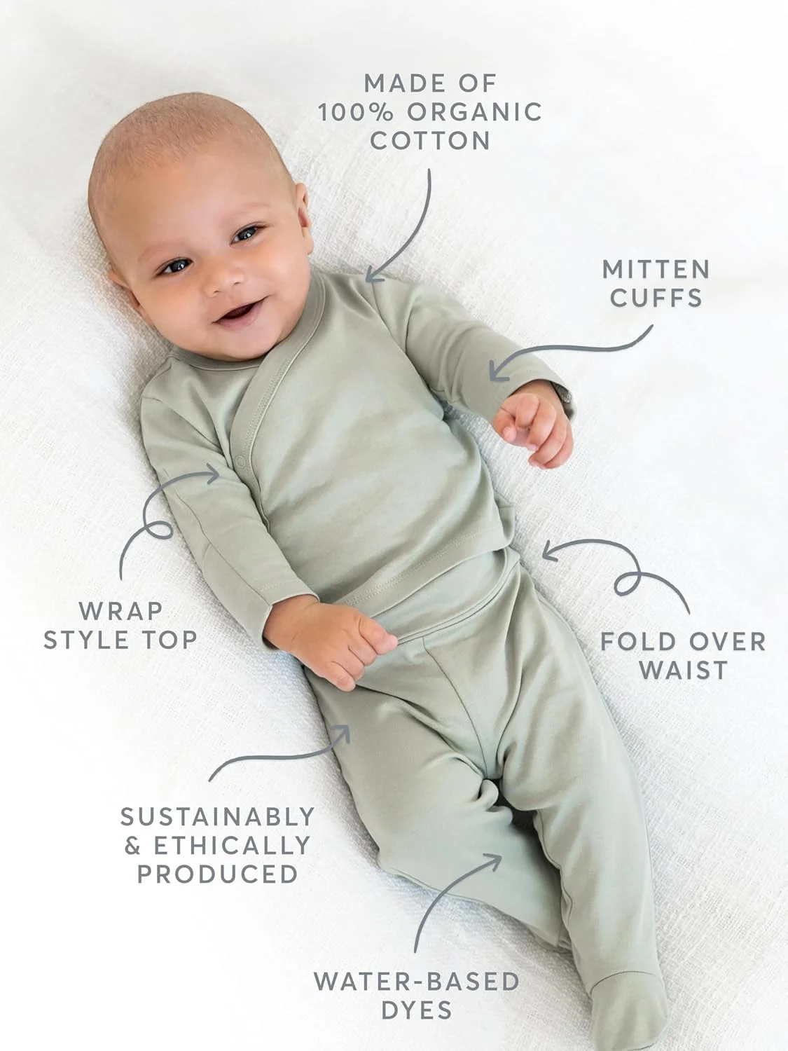 ست لباس نوزادی ارگانیک شامل بلوز کیمونو و شلوار جوراب دار