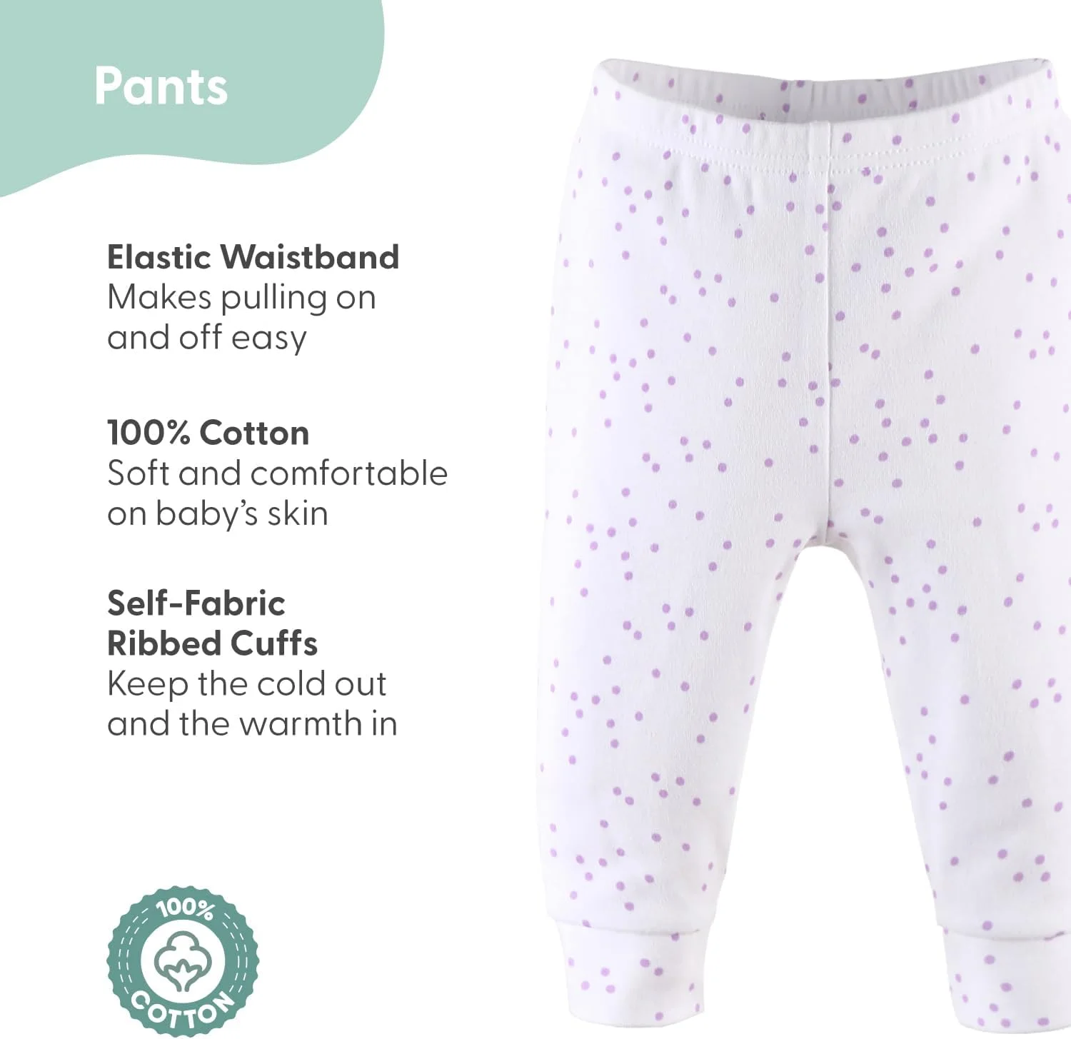 ست شلوار نوزادی پاستلی Peanutshell برای دختران | بسته 5 عددی در رنگ های بنفش، خاکستری و نعنایی | سایز نوزادی تا 24 ماهگی