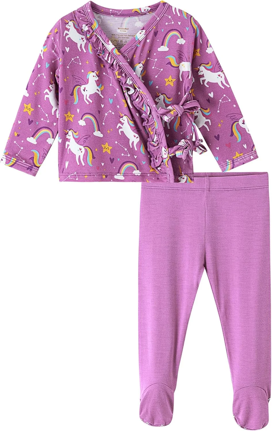 ست لباس نوزاد دخترانه، بلوز کیمونویی آستین بلند و شلوار، تهیه شده از ویسکوز بامبو