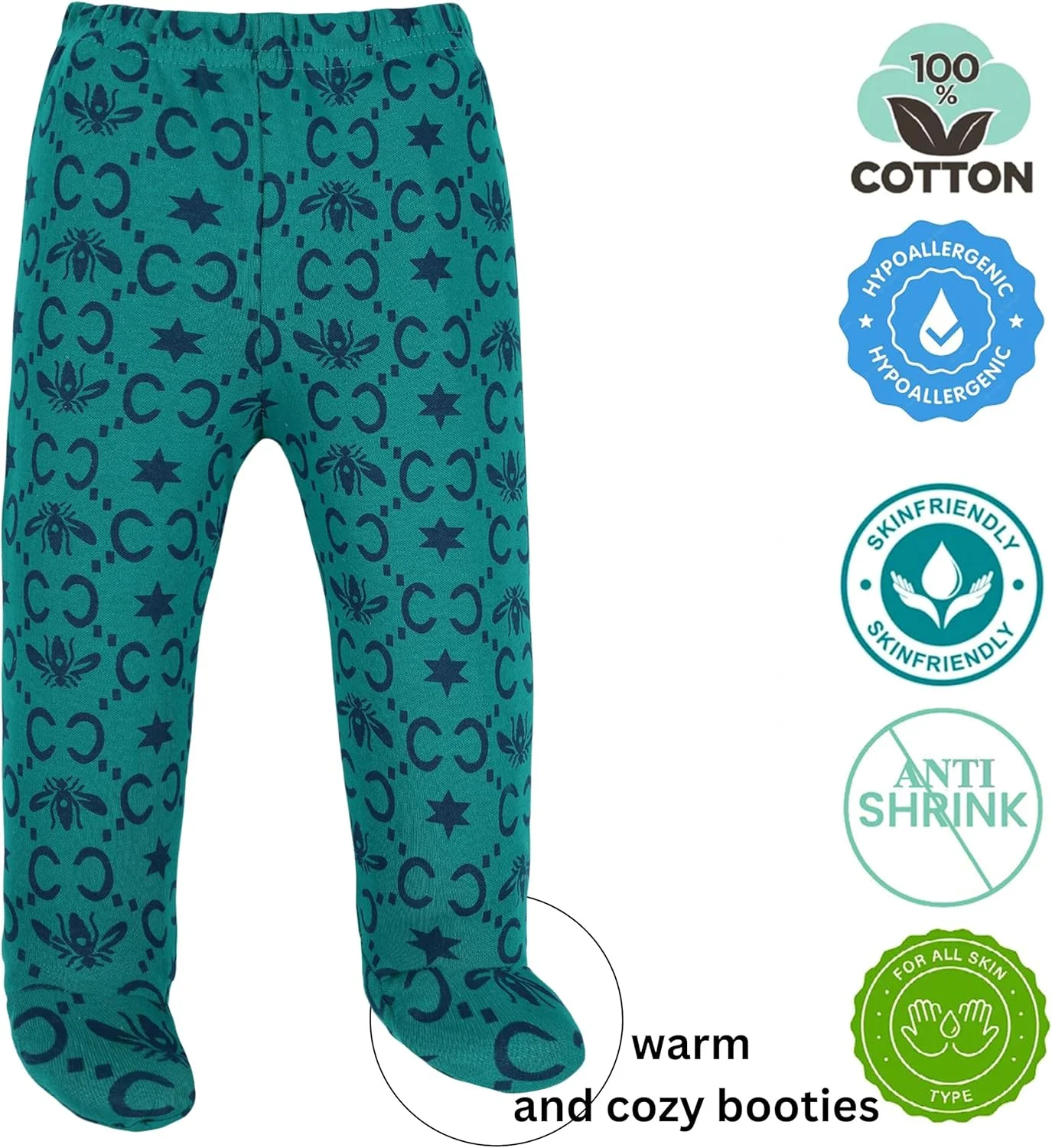 شلوار نوزادی تاتز تاچ | لباس خواب | ساق با جوراب | جوراب شلواری پنبه ای نرم طرح دار چند رنگ بسته 5 عددی، چند رنگ، 0-3 ماه