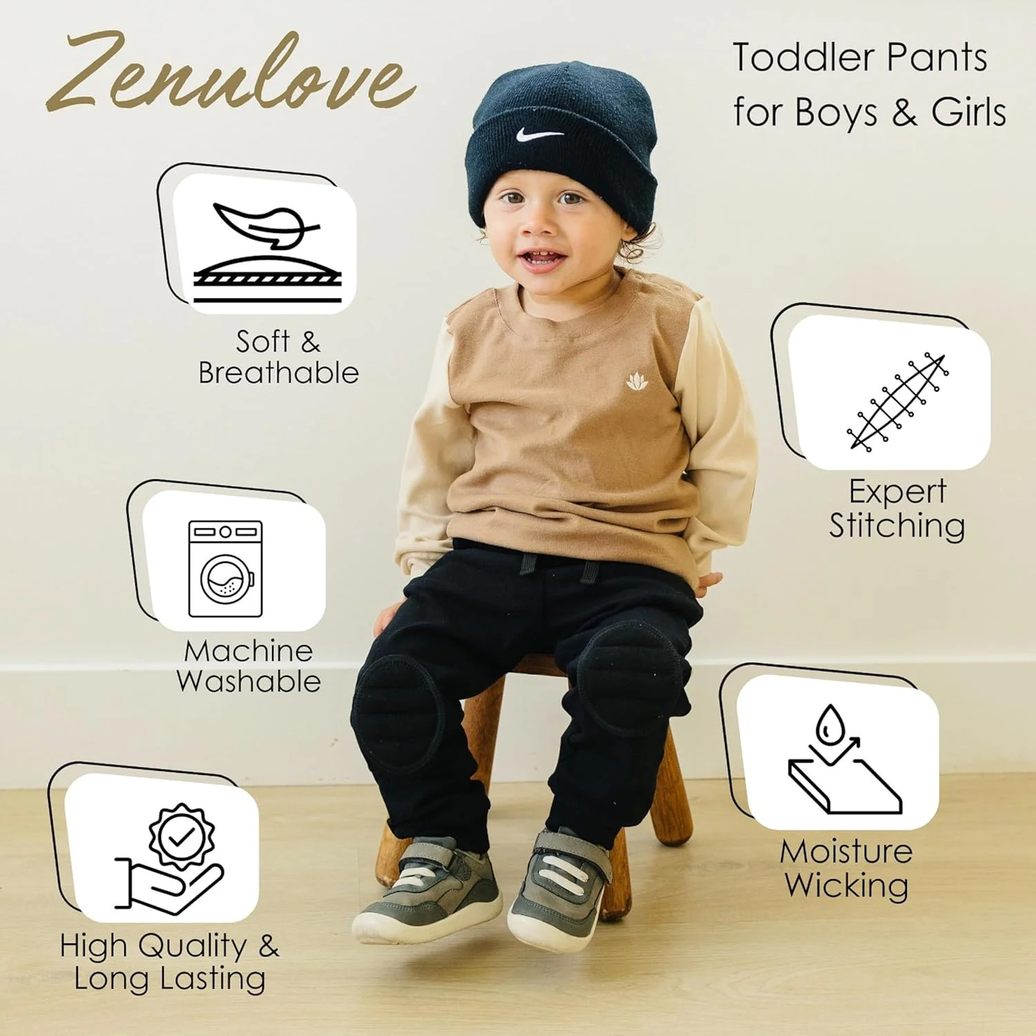 شلوار نخی بچه گانه با محافظ زانو، شلوار نرم کودک نوپا برای پسران و دختران، شلوار بچه گانه پسرانه و شلوار بچه گانه دخترانه سایز 2T-4T