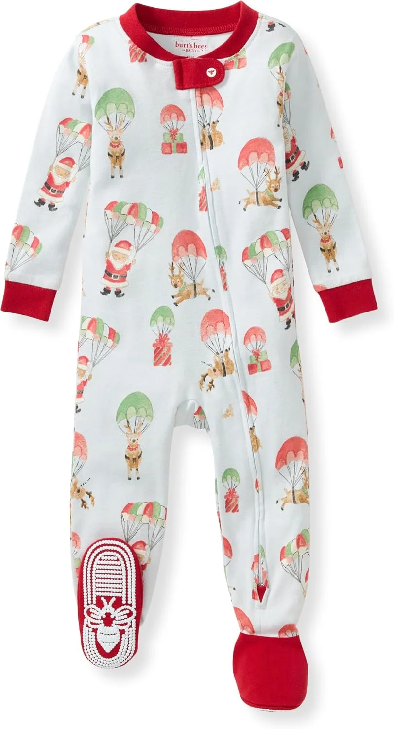 لباس خواب یکسره دخترانه نوزادی برتز بیز، 100% پنبه ارگانیک، لباس خواب یک تکه، سرهمی زیپ دار مورب، فیت جذب