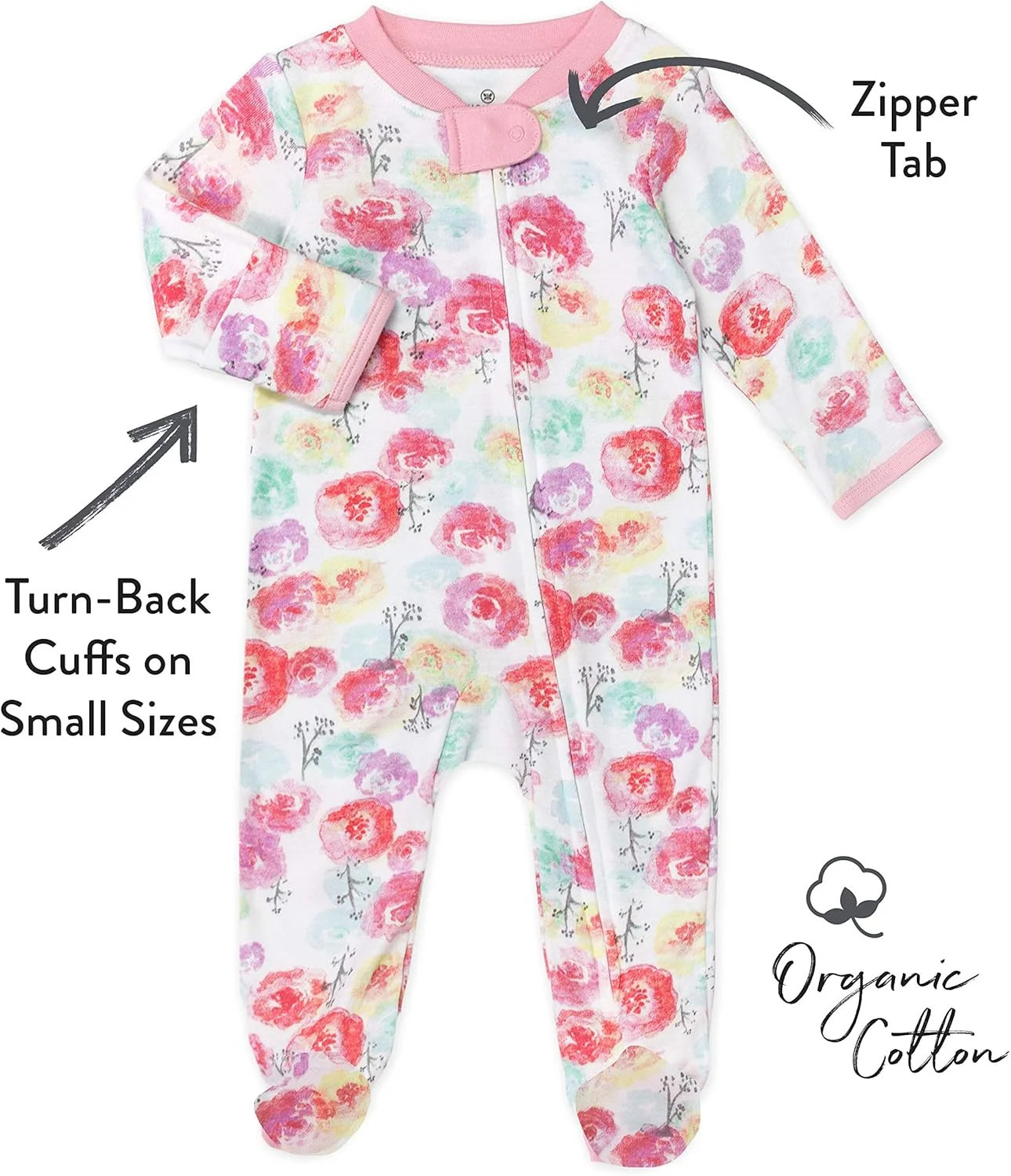 لباس خواب و بازی نوزاد دخترانه HonestBaby، پنبه ارگانیک، جوراب دار، مناسب نوزاد و نوپا