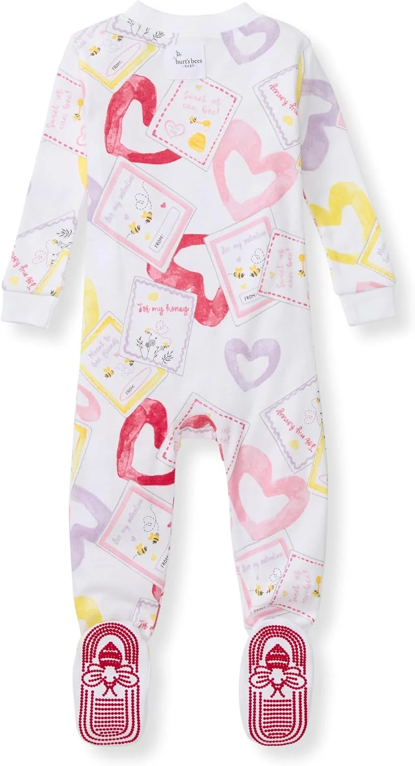 لباس خواب یکسره زیپ‌دار نوزاد دخترانه Burt's Bees Baby، لباس خواب پا‌دار ضد لغزش مناسب نوزاد و کودک نوپا