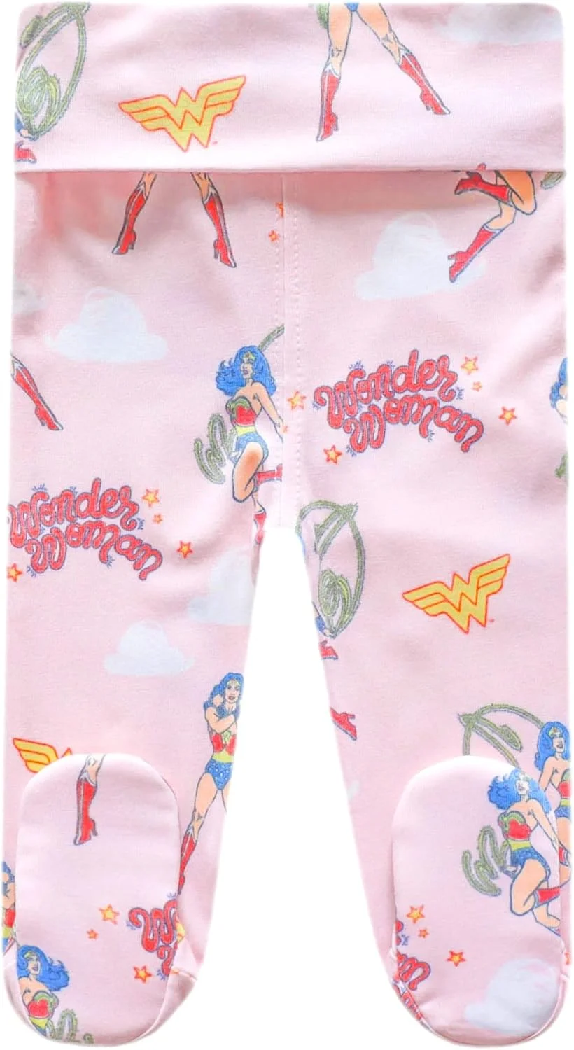 شلوار جورابدار کودکانه Copper Pearl: فوق العاده نرم و دوست داشتنی - شلوار نوزادی راحت و شیک، لباس کودک پسرانه، لباس کودک دخترانه و لباس کودکانه بدون جنسیت، Wonder Woman™، 3-6 ماه