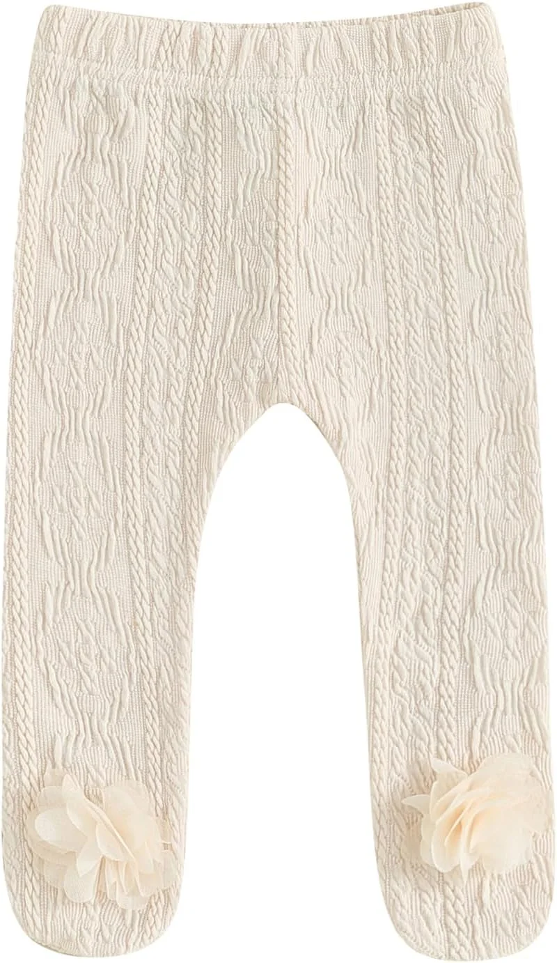 جوراب شلواری نوزادی دخترانه هونگاندا، جوراب ساق بلند سه بعدی گلدار، کمر کشی، ساق پا گلدار راه راه