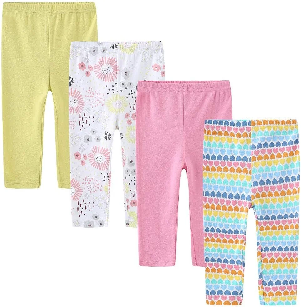 شلوار نوزادی پنبه ای 4 عددی طرح گلدوزی و چاپی اسپرت مناسب 0 تا 24 ماه برای پسران و دختران