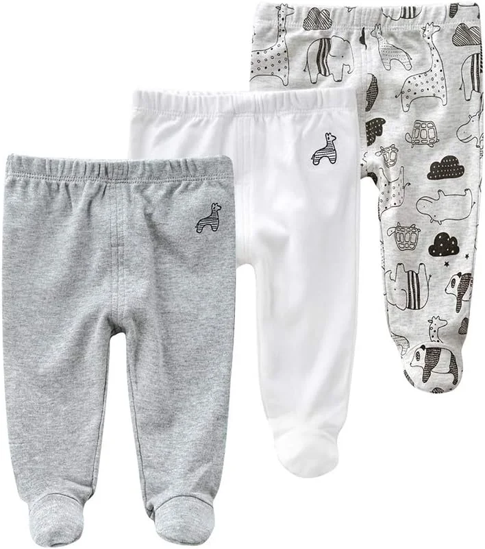 Teach Leanbh ست 3 عددی شلوار جوراب دار نوزادی، پنبه ای، گلدوزی شده، طرح چاپی، ساق های غیر رسمی 0-12 ماه