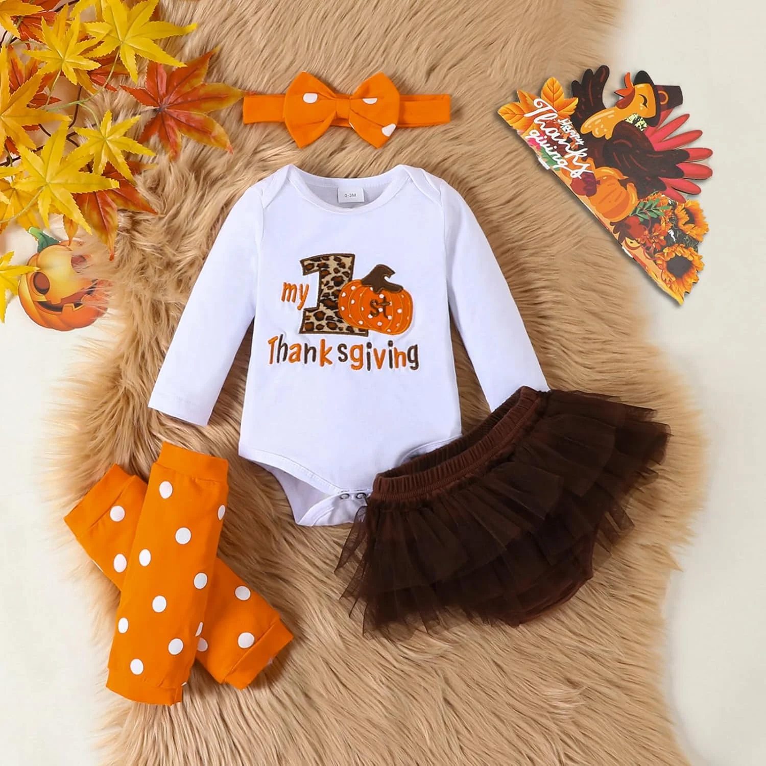 ست لباس نوزاد دخترانه شامل تاپ، شلوارک توری، ساق گرمکن و هدبند