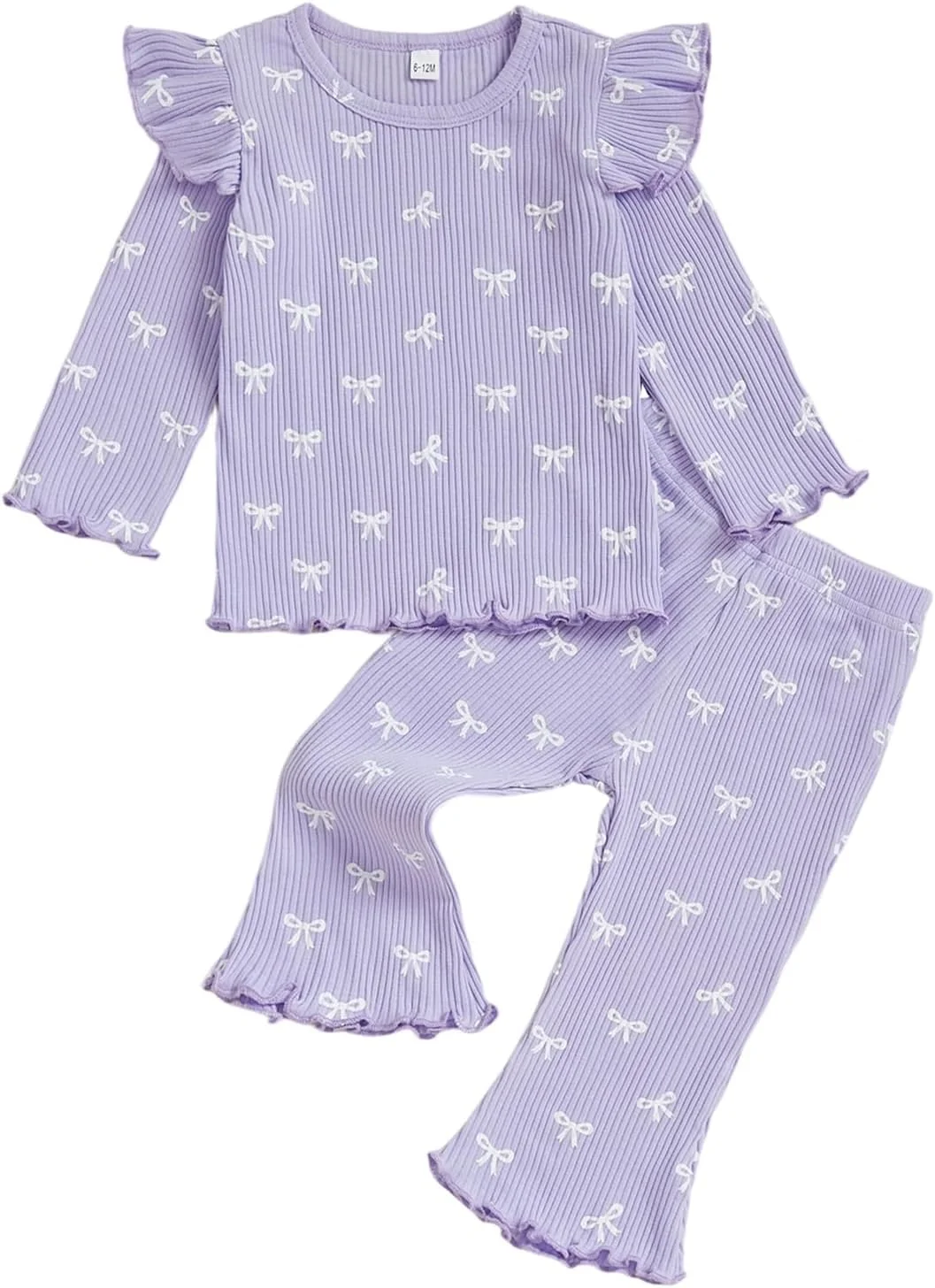 لباس پاییزی دخترانه بچه گانه با طرح پاپیون، تیشرت آستین بلند چین دار و شلوار دم پا گشاد دو تکه لباس پاییزی دخترانه بچه گانه با طرح پاپیون، تیشرت آستین بلند چین دار و شلوار دم پا گشاد دو تکه