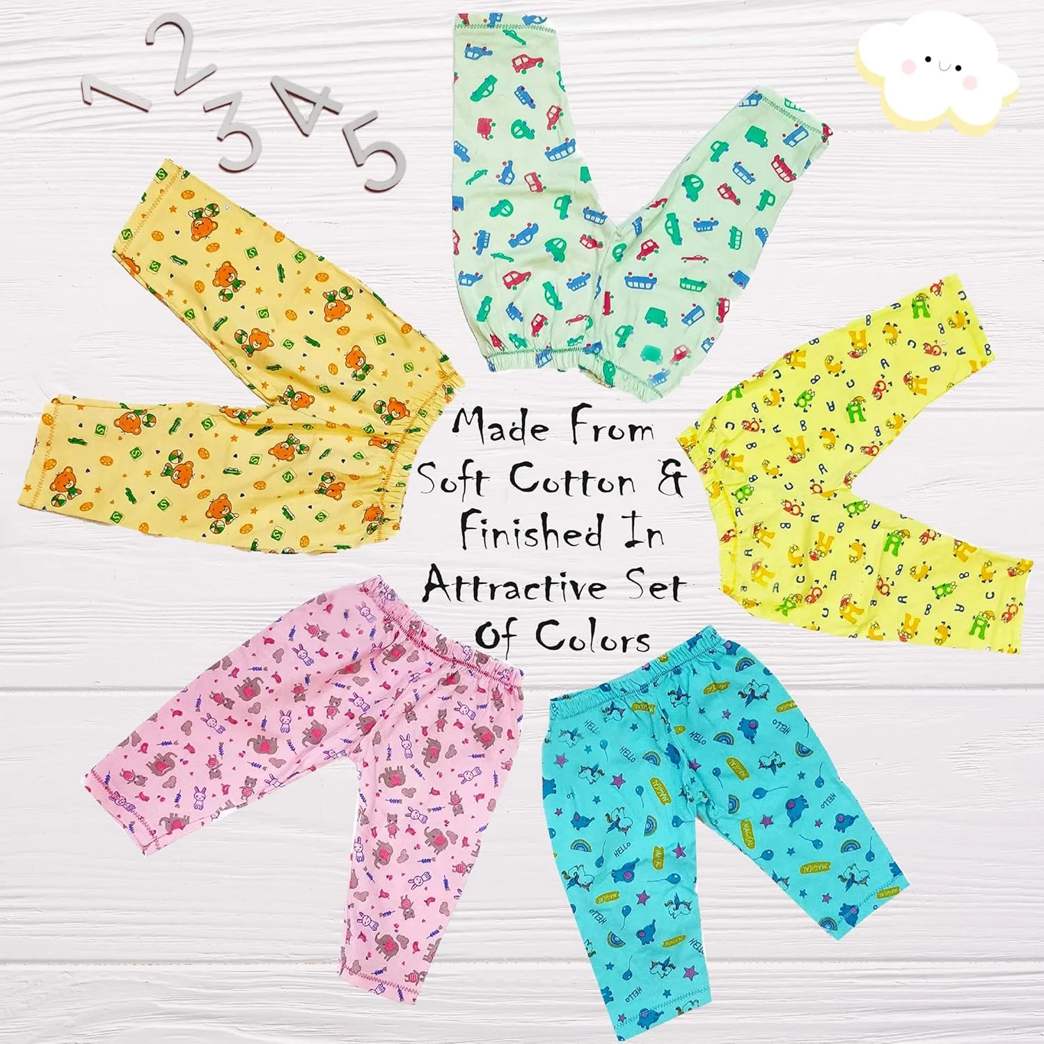 شلوار راحتی بچگانه، مناسب پسران و دختران (بسته 5 عددی)، چند رنگ، 3-4 سال