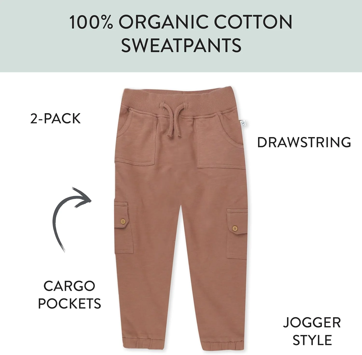 ست 2 عددی شلوار گرمکن بچه گانه طرح کارگو با الیاف 100% ارگانیک