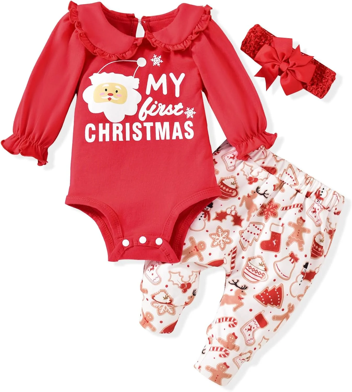 لباس نوزاد دخترانه، یقه عروسکی آستین بلند - مناسب بدو تولد تا 18 ماهگی