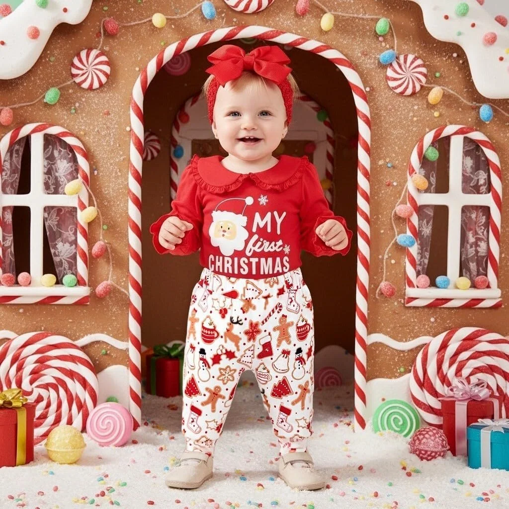 لباس نوزاد دخترانه، یقه عروسکی آستین بلند - مناسب بدو تولد تا 18 ماهگی