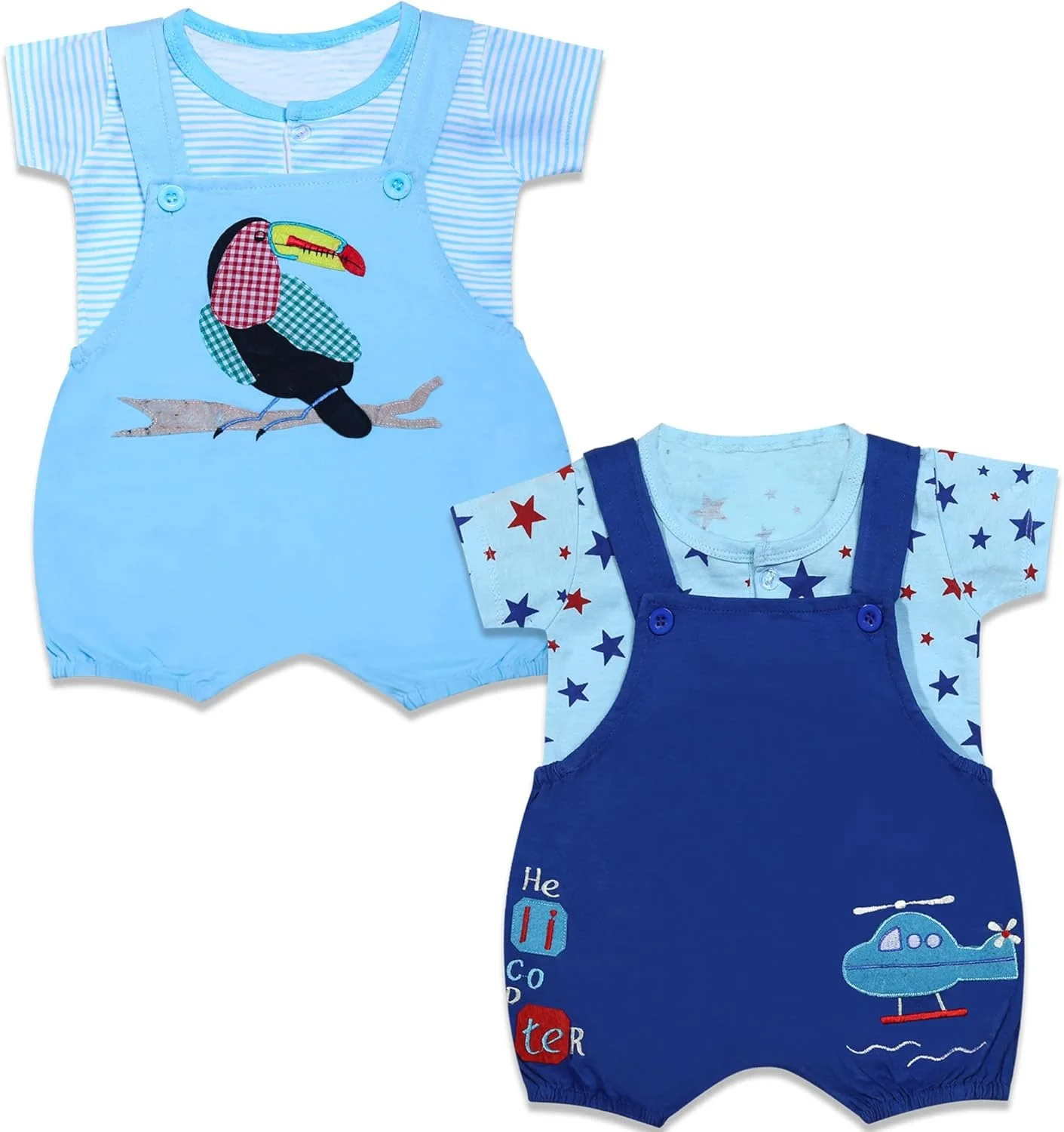 کیدیزگیلد... ست سرهمی نوزادی، مناسب نوزادان دختر و پسر، ست لباس تابستانی نرم و پنبه ای، بسته 2 عددی (صورتی قرمز، 3-6 ماه)