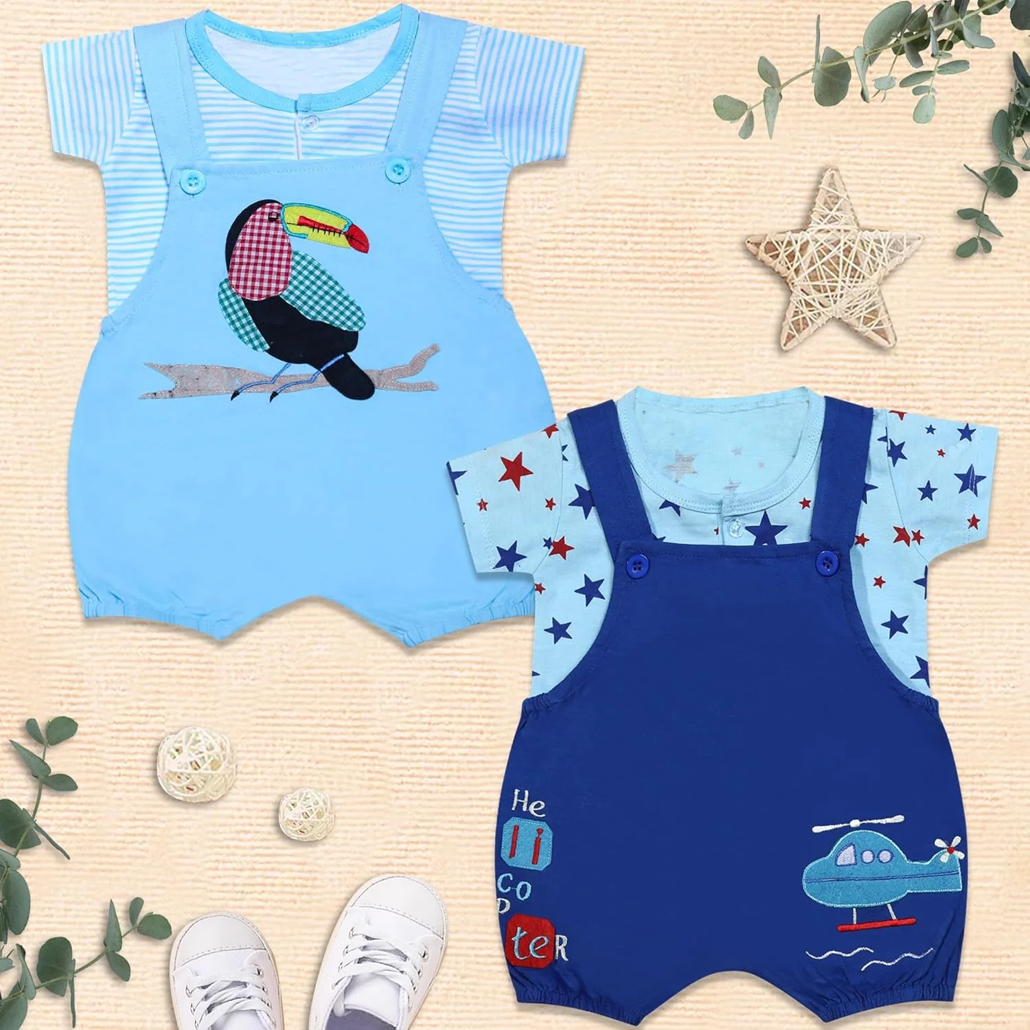 کیدیزگیلد... ست سرهمی نوزادی، مناسب نوزادان دختر و پسر، ست لباس تابستانی نرم و پنبه ای، بسته 2 عددی (صورتی قرمز، 3-6 ماه)