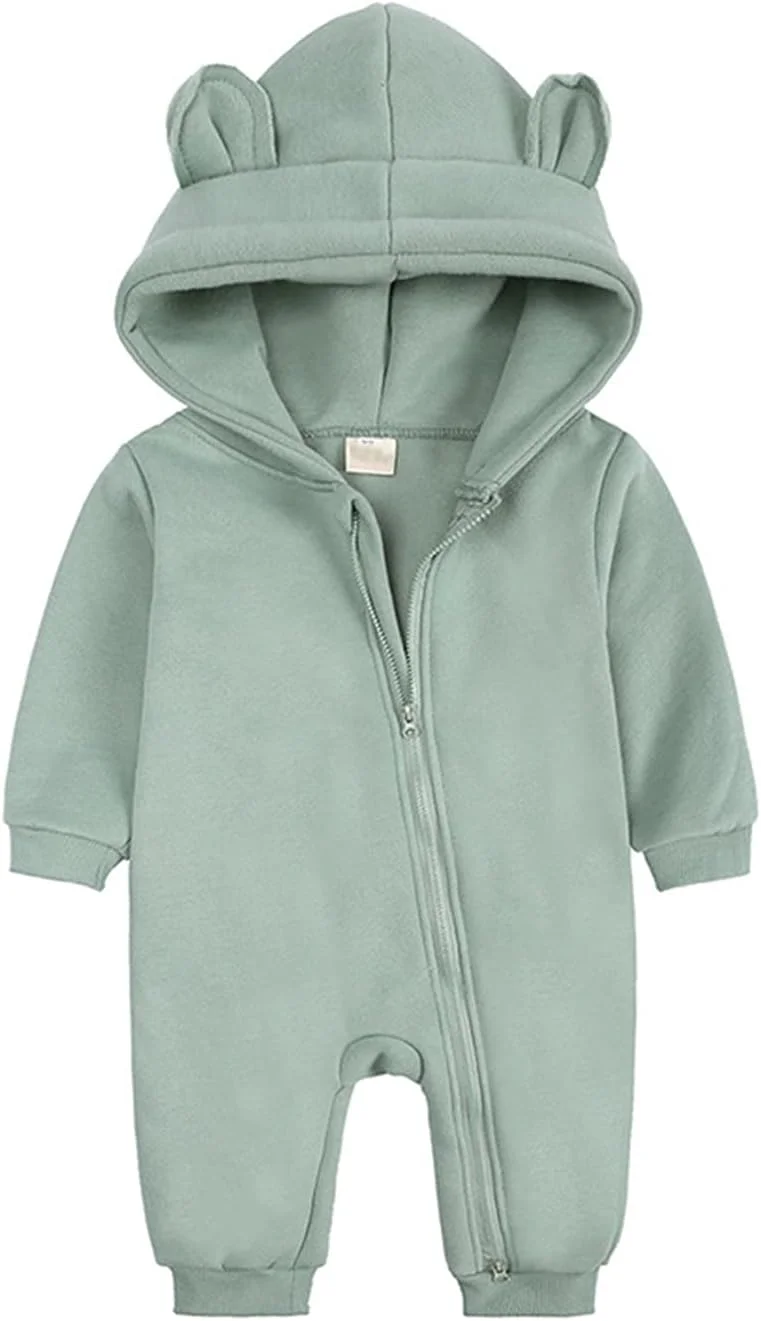 رامپر یک تکه برای نوزادان پسر/دختر و کودکان نوپا، آستین بلند، گوش خرسی، کلاه دار، سرهمی، لباس زیر برای بهار/پاییز