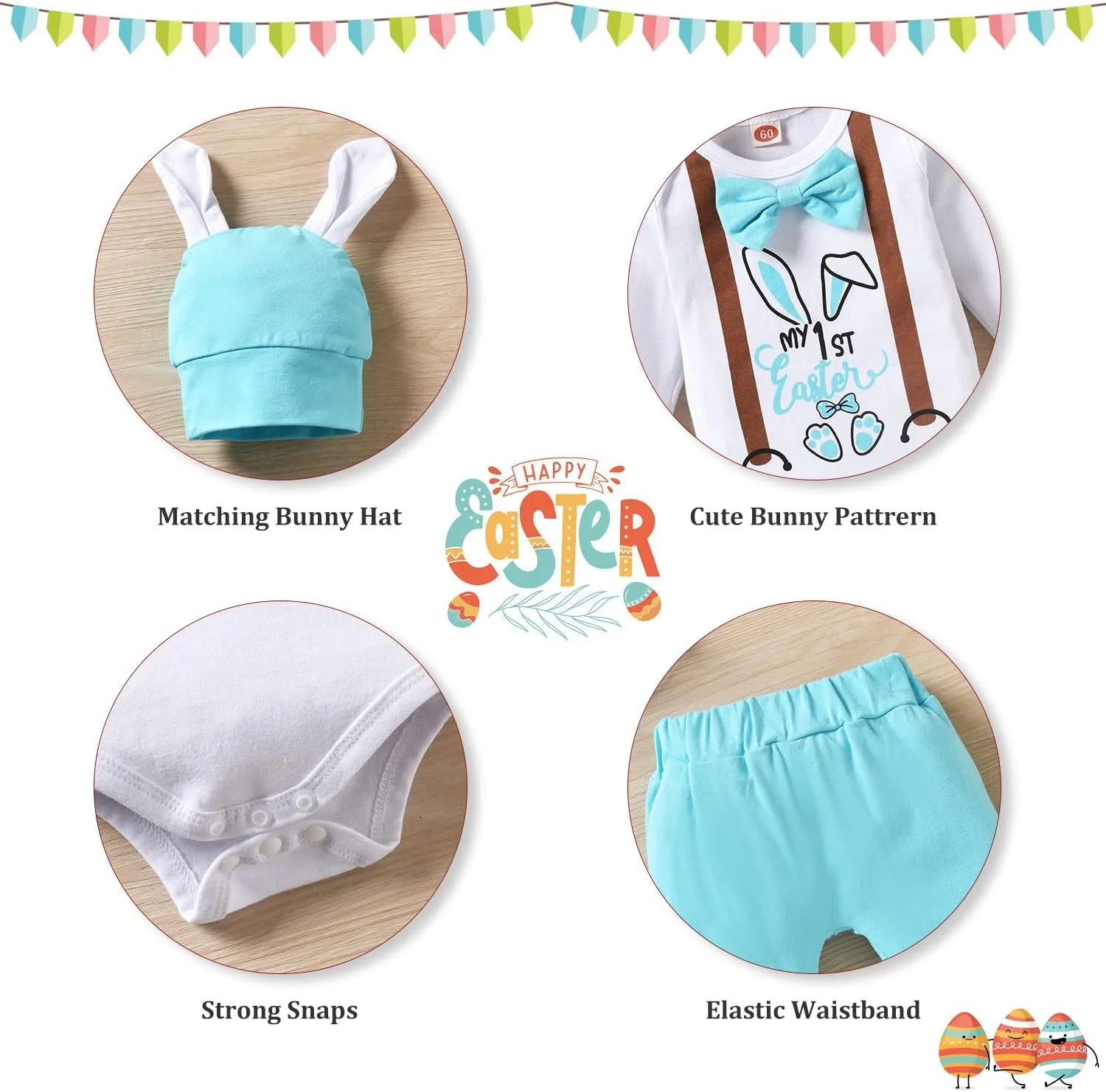 لباس نوزادی پسرانه طرح خرگوش، ست لباس و شلوار به همراه کلاه