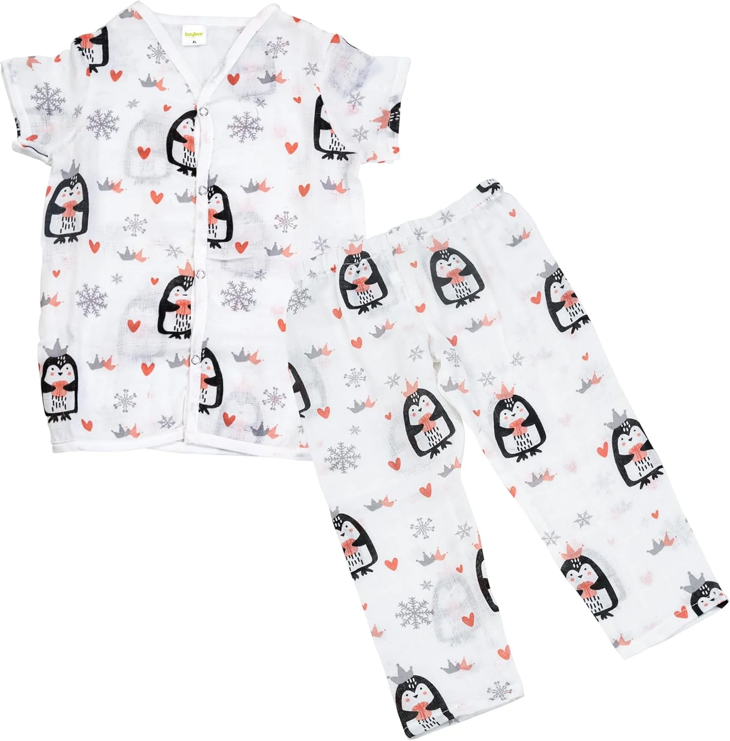 لباس نوزادی پنبه‌ای موسلین Baybee | ست لباس تابستانی بچگانه با یقه چینی و دکمه فشاری | ست پیراهن و شورت