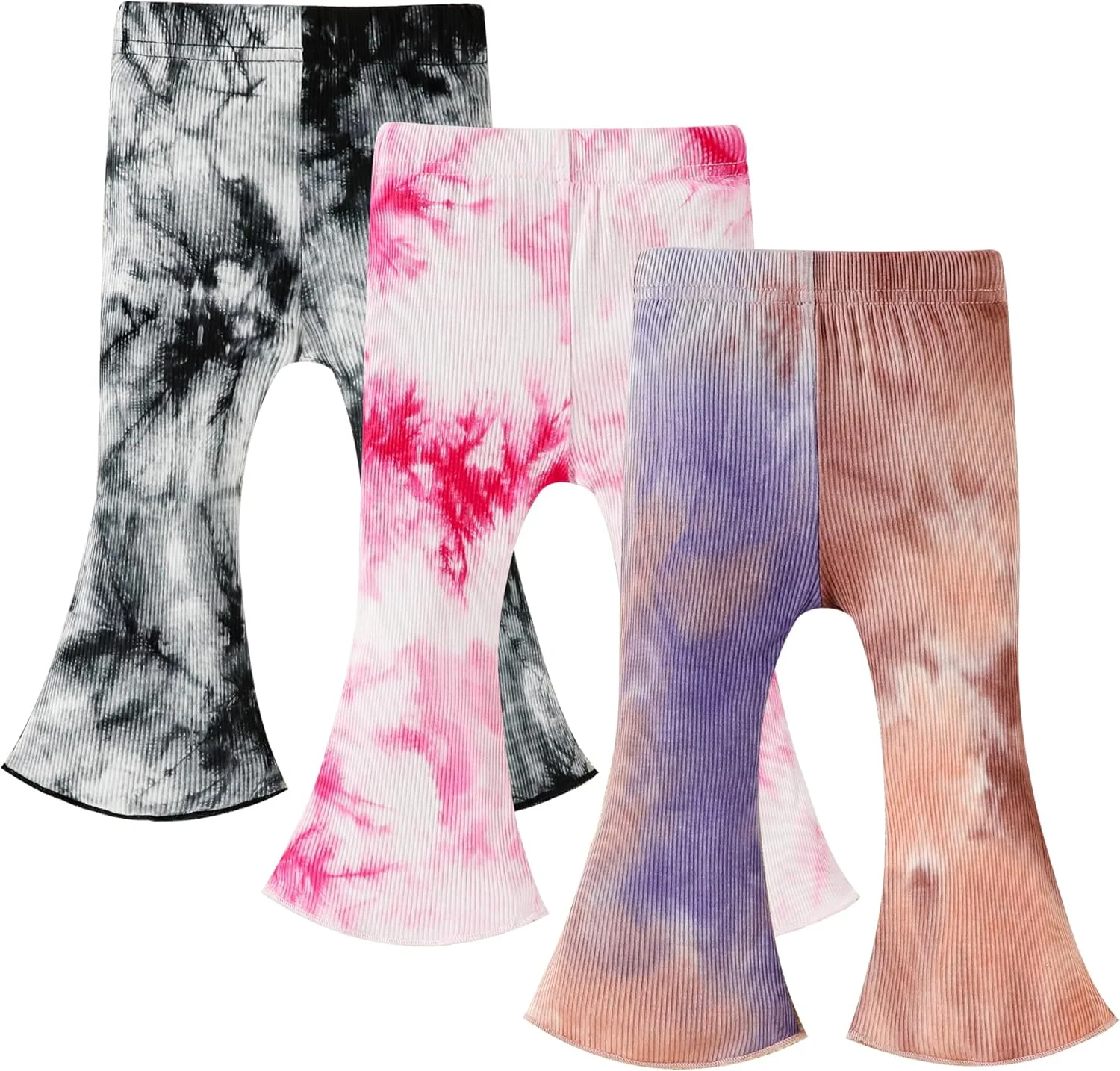 ست ۳ عددی شلوار دخترانه طرح تدی، شلوار دمپا گشاد نوزادی، شلوار چین دار کبریتی بافتنی