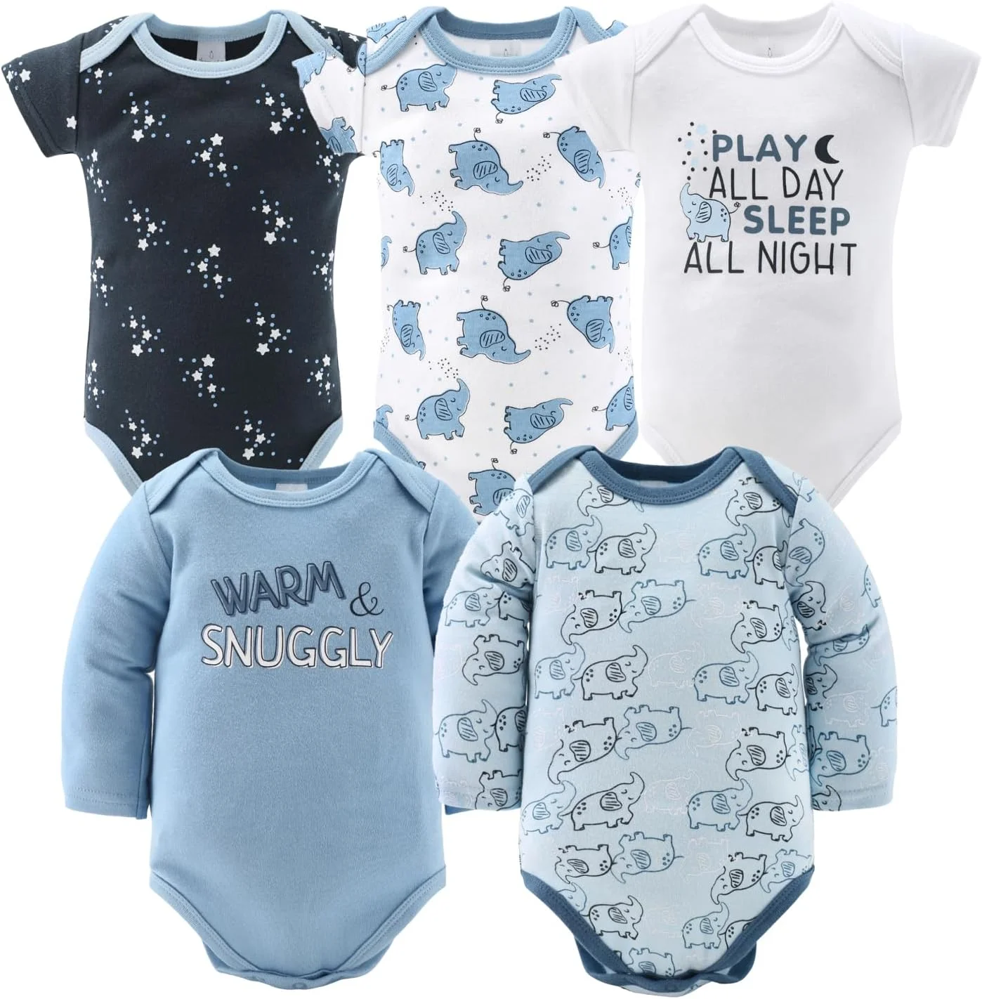 ست هدیه لباس نوزادی پسرانه Peanutshell - ست 30 تکه لباس نوزادی، مناسب نوزاد تا 9 ماه - طرح فیل آبی
