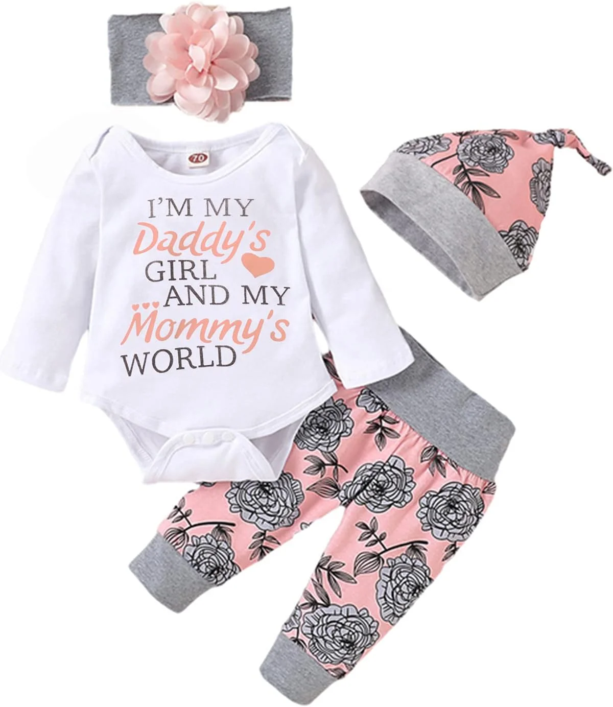 لباس نوزادی دخترانه، رامپر چین دار، شلوار و هدبند، ست 3 تکه