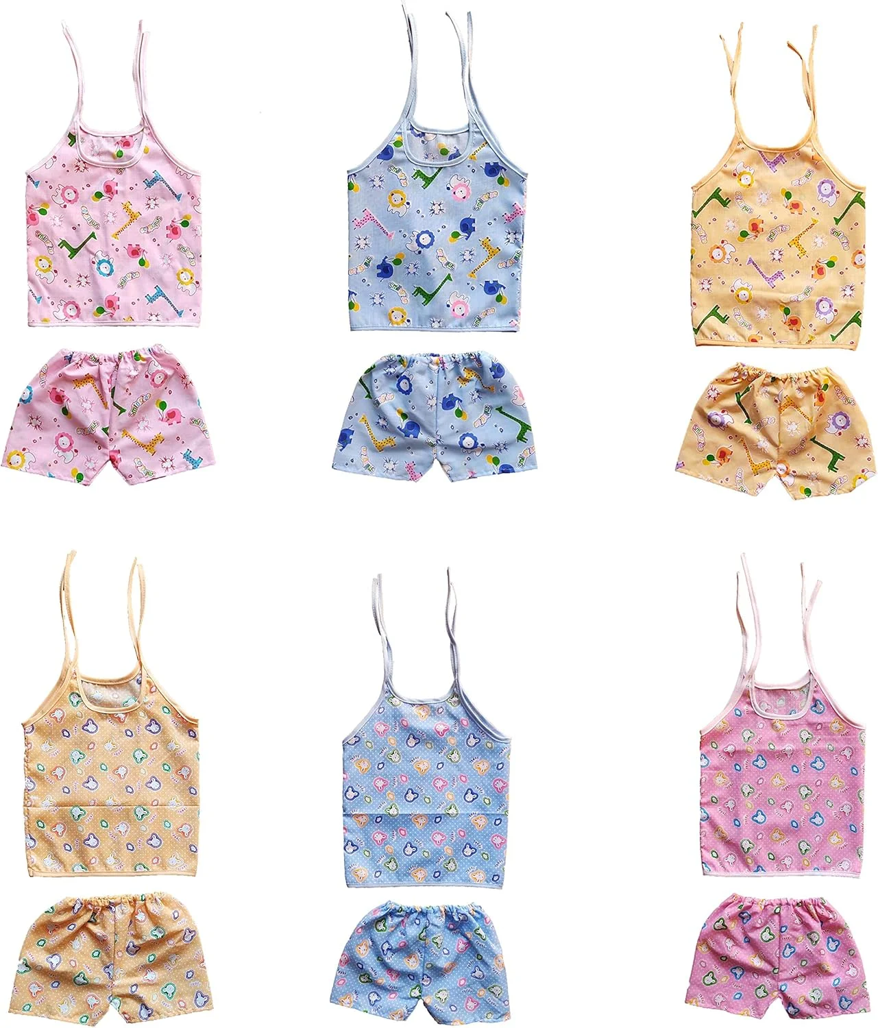 لباس تابستانی نوزادی پسرانه/دخترانه، ژابلا نخی با شلوار نخی تک لایه (0-3 ماهگی)