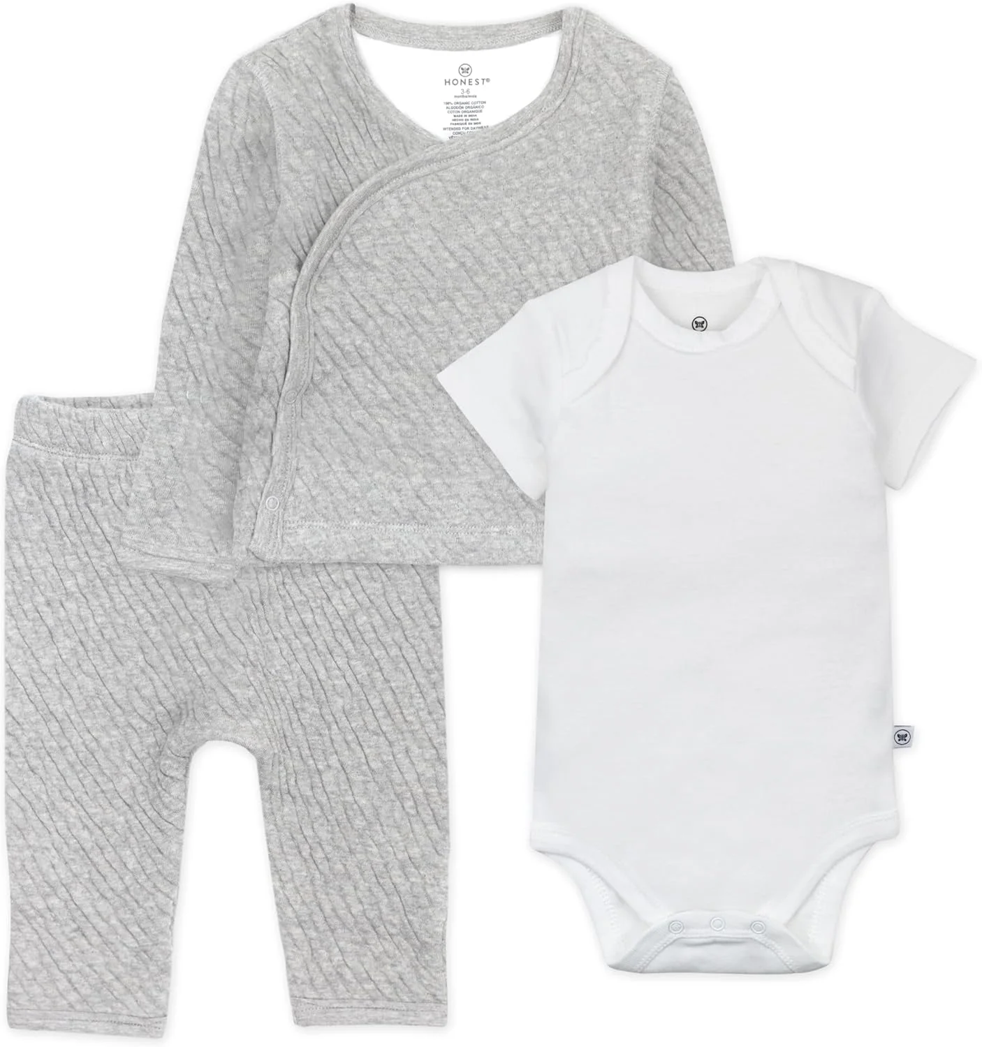 ست سه تکه لباس نوزادی پنبه ارگانیک شامل بلوز کیمونو، شلوار جوراب دار و هدبند/کلاه برای نوزادان پسر و دختر