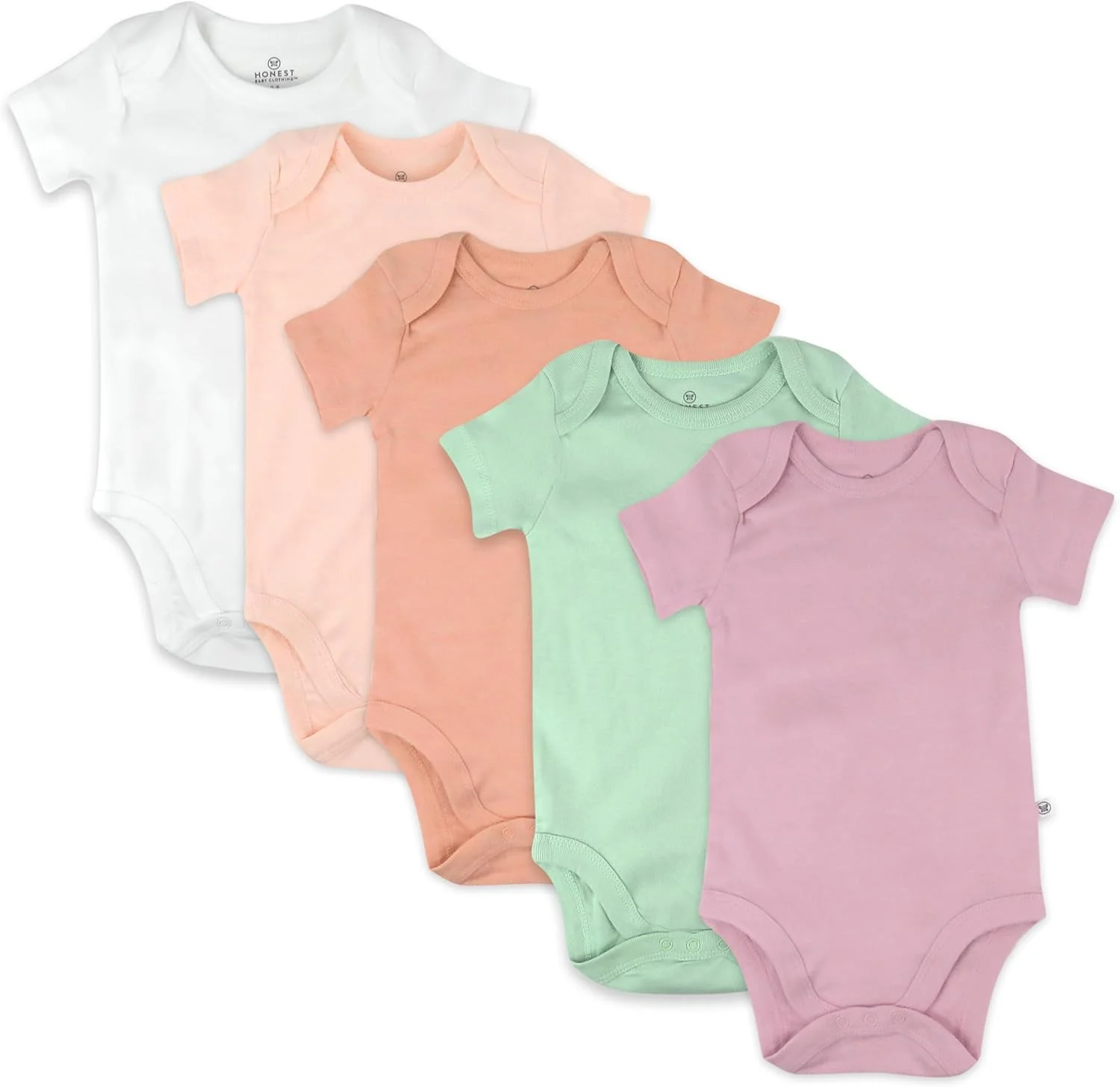 بسته 5 عددی بادی آستین کوتاه پنبه ارگانیک کودک یونی‌سکس HonestBaby، ست تی‌شرت نوزاد و کودک نوپا