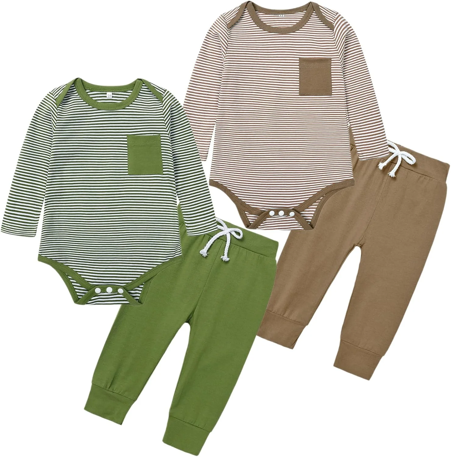 لباس نوزادی پسرانه و دخترانه BeiVSlley، لباس های نوزاد، بادی آستین بلند راه راه و ست شلوار ساده