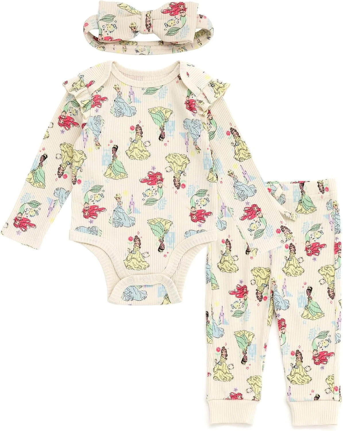 ست لباس 3 تکه نوزادی دخترانه دیزنی شامل بادی دنده ای، شلوار جاگر و هدبند (مناسب نوزاد تا 24 ماهگی)