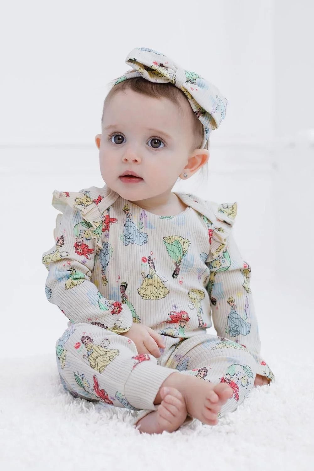 ست لباس 3 تکه نوزادی دخترانه دیزنی شامل بادی دنده ای، شلوار جاگر و هدبند (مناسب نوزاد تا 24 ماهگی)