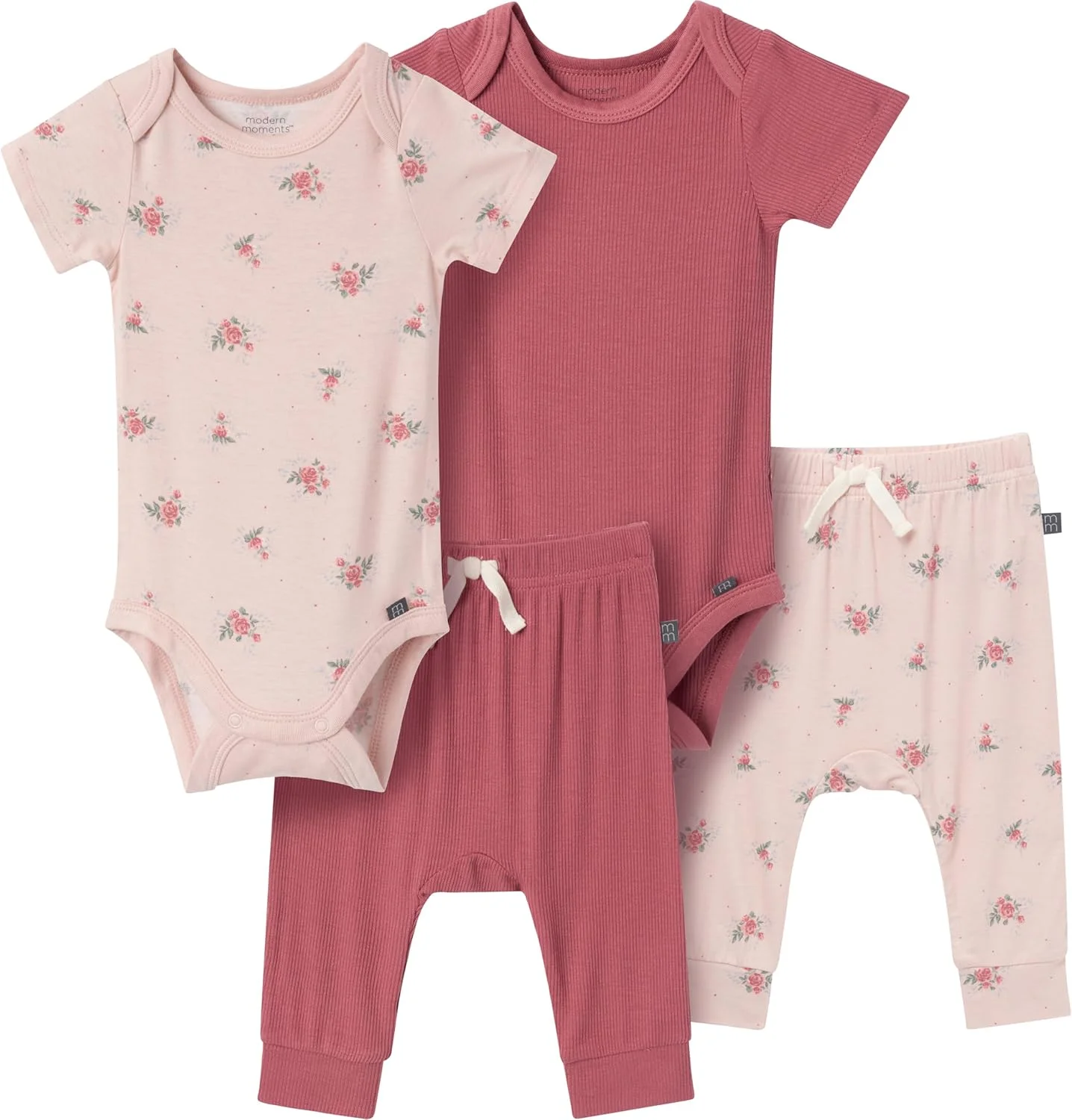 ست لباس نوزادی ۴ تکه آستین کوتاه شامل بادی و شلوار