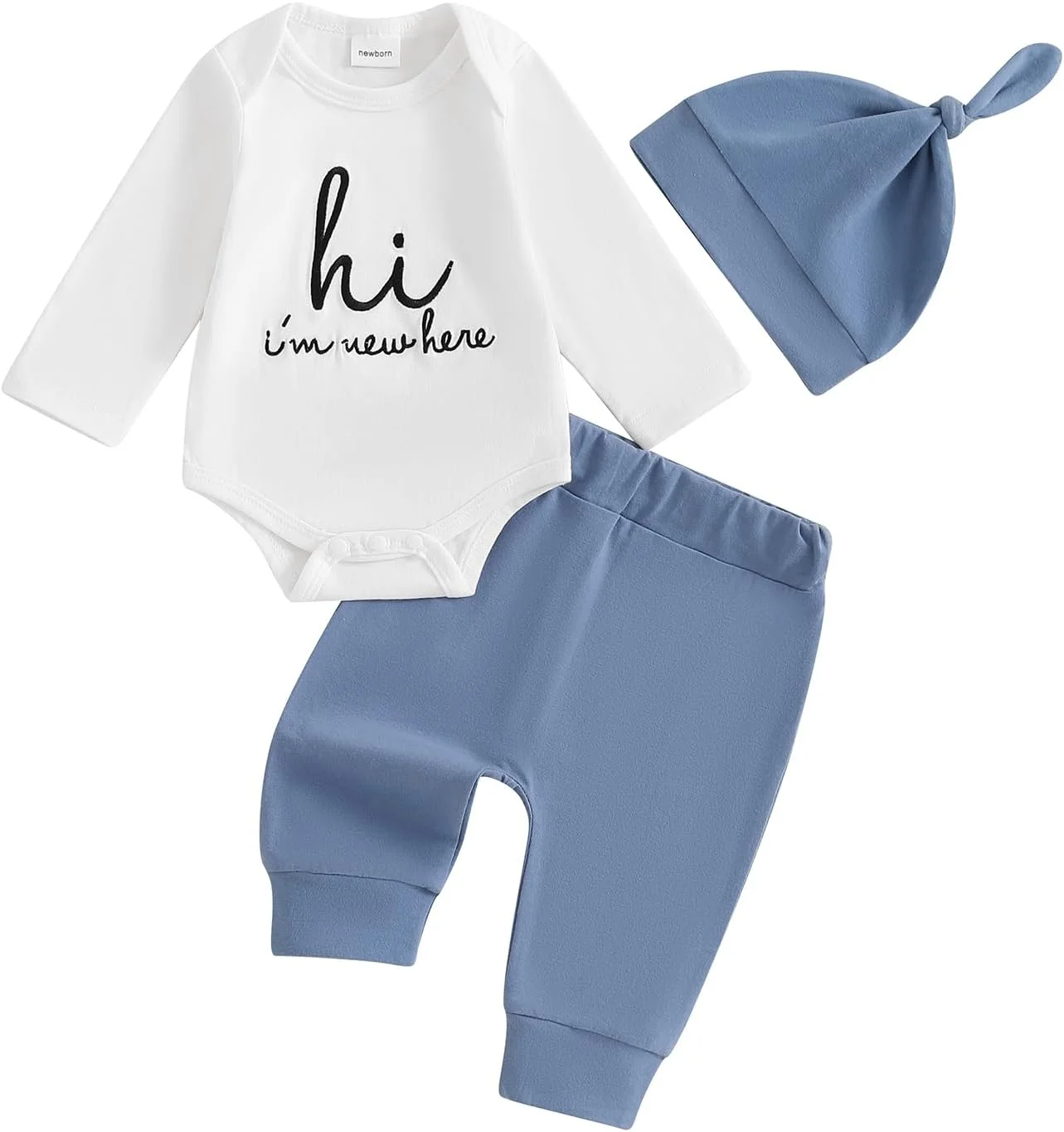 لباس نوزادی پسرانه و دخترانه، رامپر آستین کوتاه، شلوار و کلاه پنبه ای