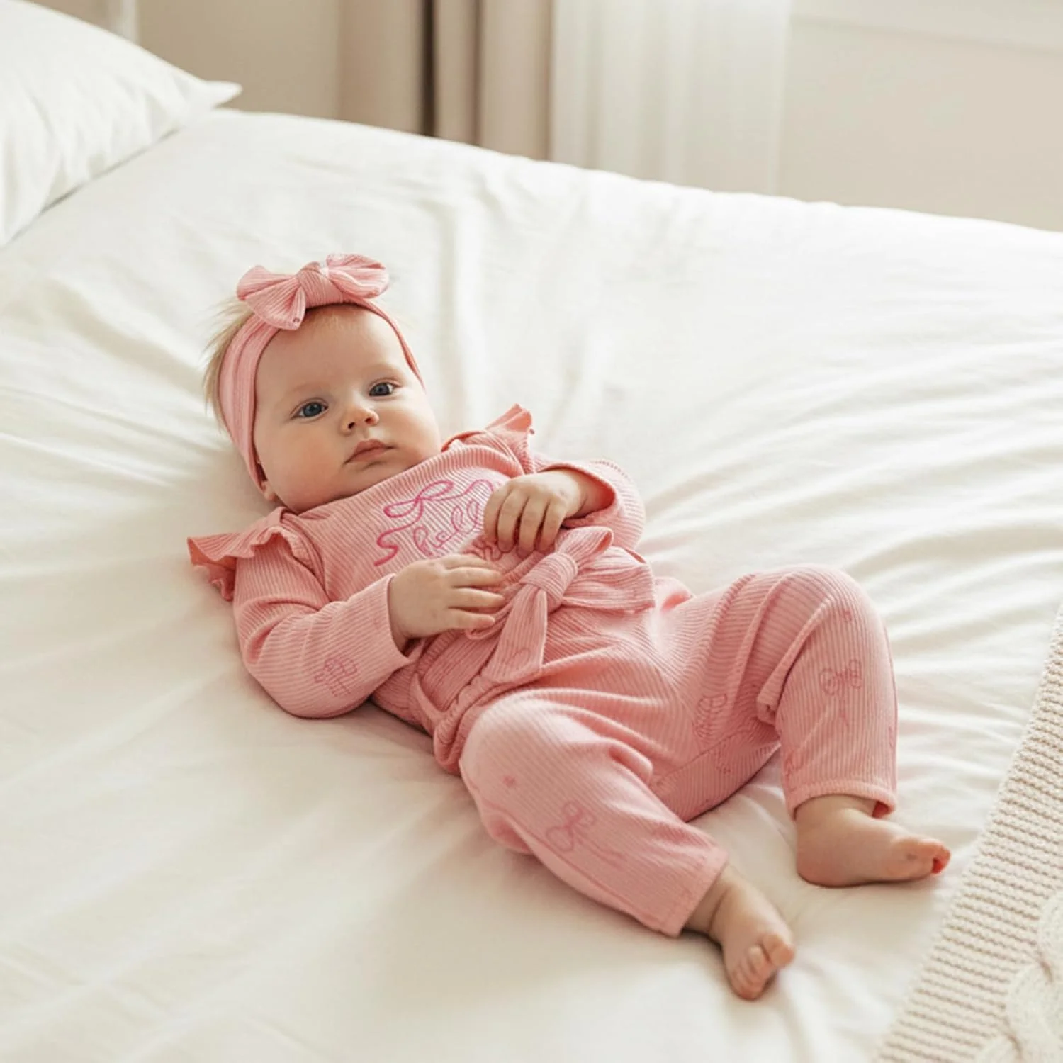 لباس نوزادی دخترانه Twopumpkin، رامپر دنده ای طرح Hello World، شلوار بافتنی و هدبند، لباس برای بیمارستان