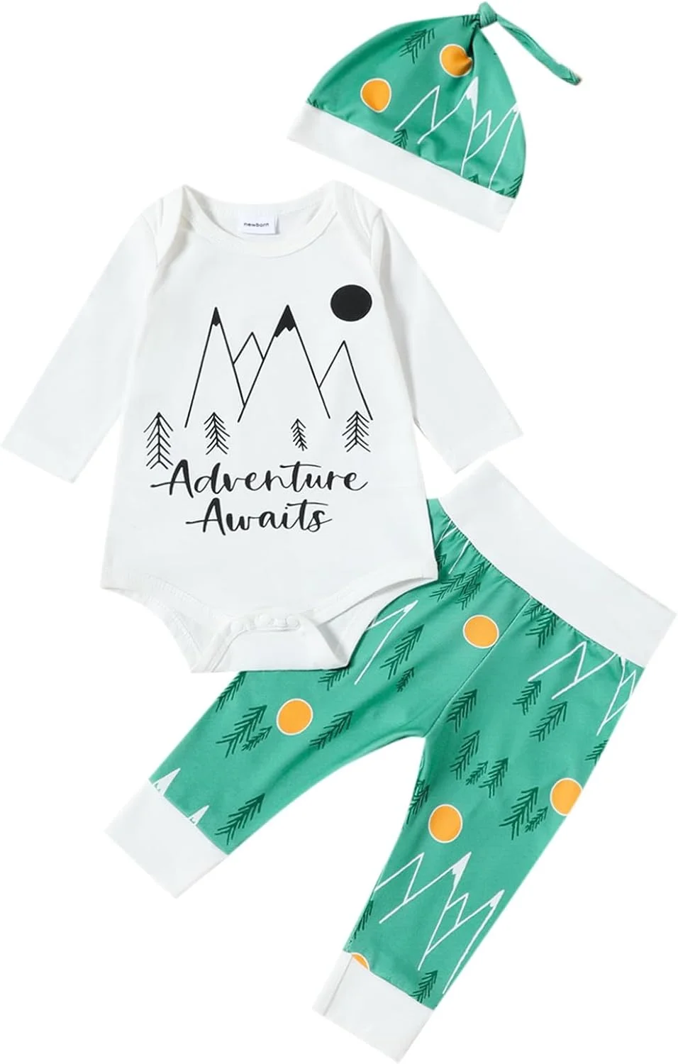 ست لباس نوزادی پسرانه و دخترانه، مناسب پاییز و زمستان، شامل بادی آستین بلند، شلوار و کلاه