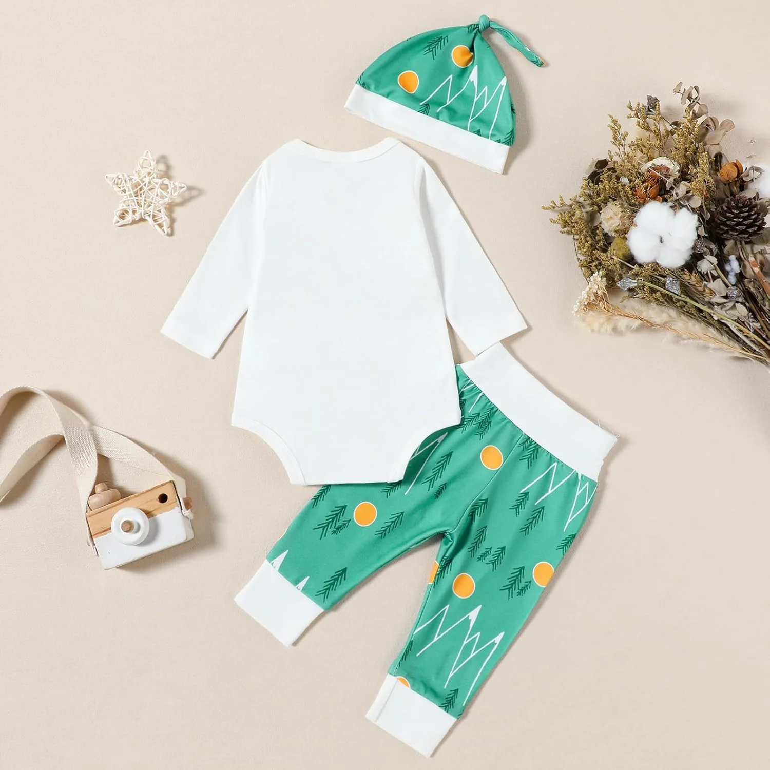 ست لباس نوزادی پسرانه و دخترانه، مناسب پاییز و زمستان، شامل بادی آستین بلند، شلوار و کلاه