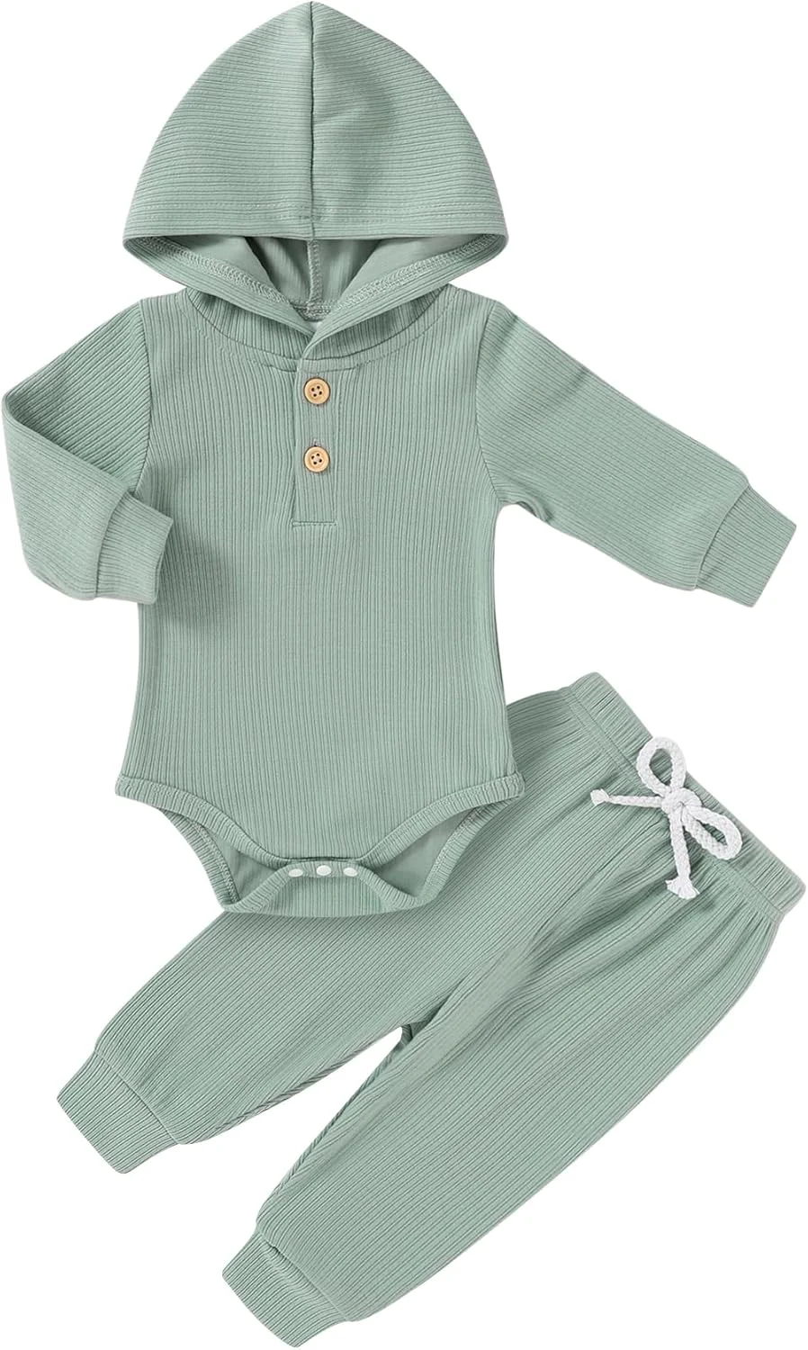 ست لباس نوزادی پسرانه دخترانه YOUNGER TREE، سرهمی آستین بلند کلاه دار و شلوار، طرح کبریتی، مناسب فصل پاییز و زمستان