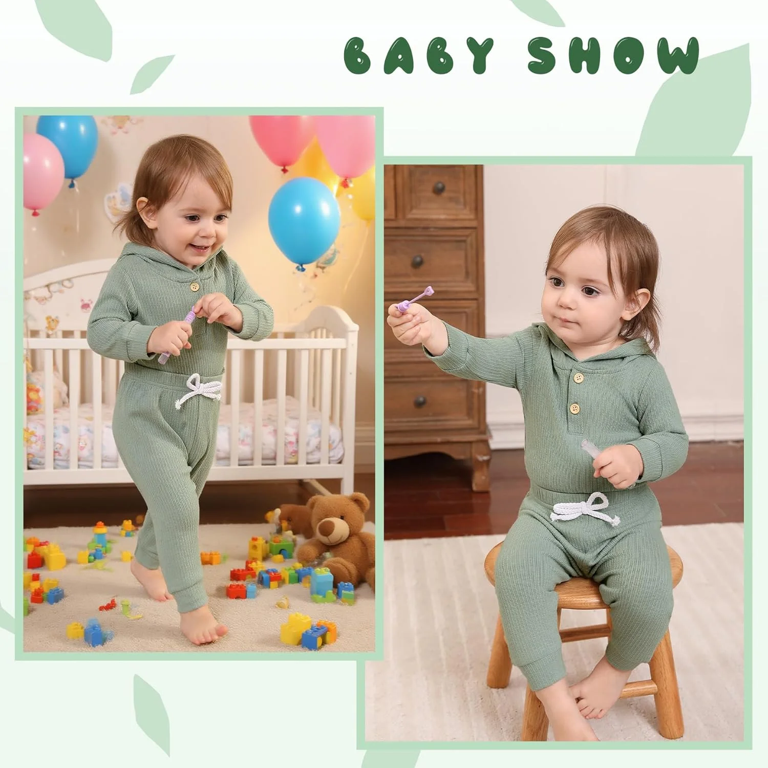 ست لباس نوزادی پسرانه دخترانه YOUNGER TREE، سرهمی آستین بلند کلاه دار و شلوار، طرح کبریتی، مناسب فصل پاییز و زمستان