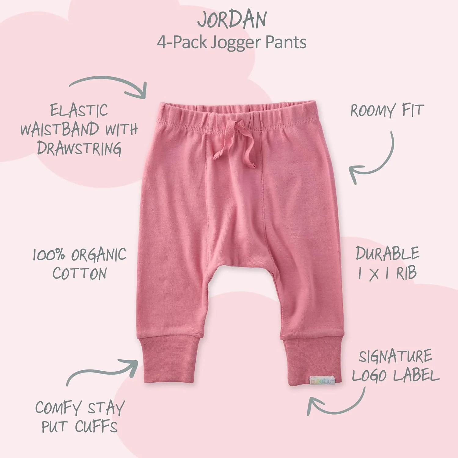 شلوار جاگر نوزادی унисекс، بسته چهارتایی، 100% پنبه ارگانیک، مناسب برای دختران و پسران